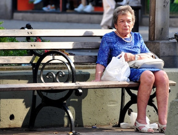 French Woman Bench Frownin