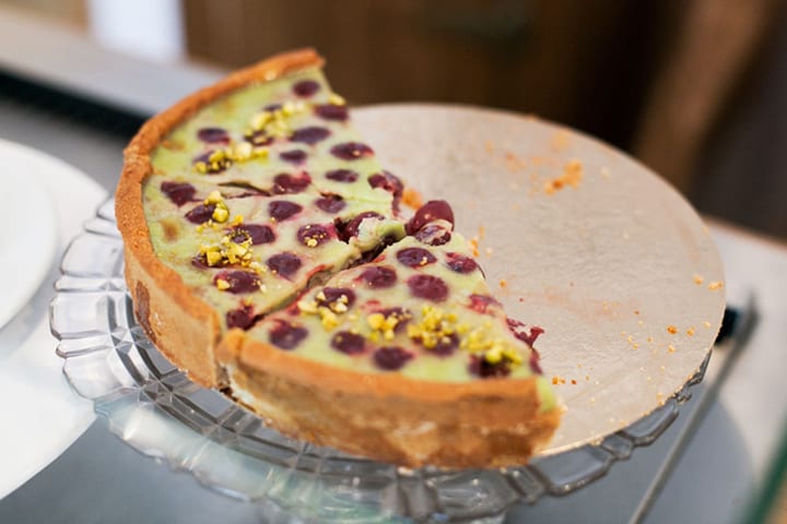 Best restaurants near Le Bon Marché like Mamie Gateaux for the delicious cakes like this cherry tart.