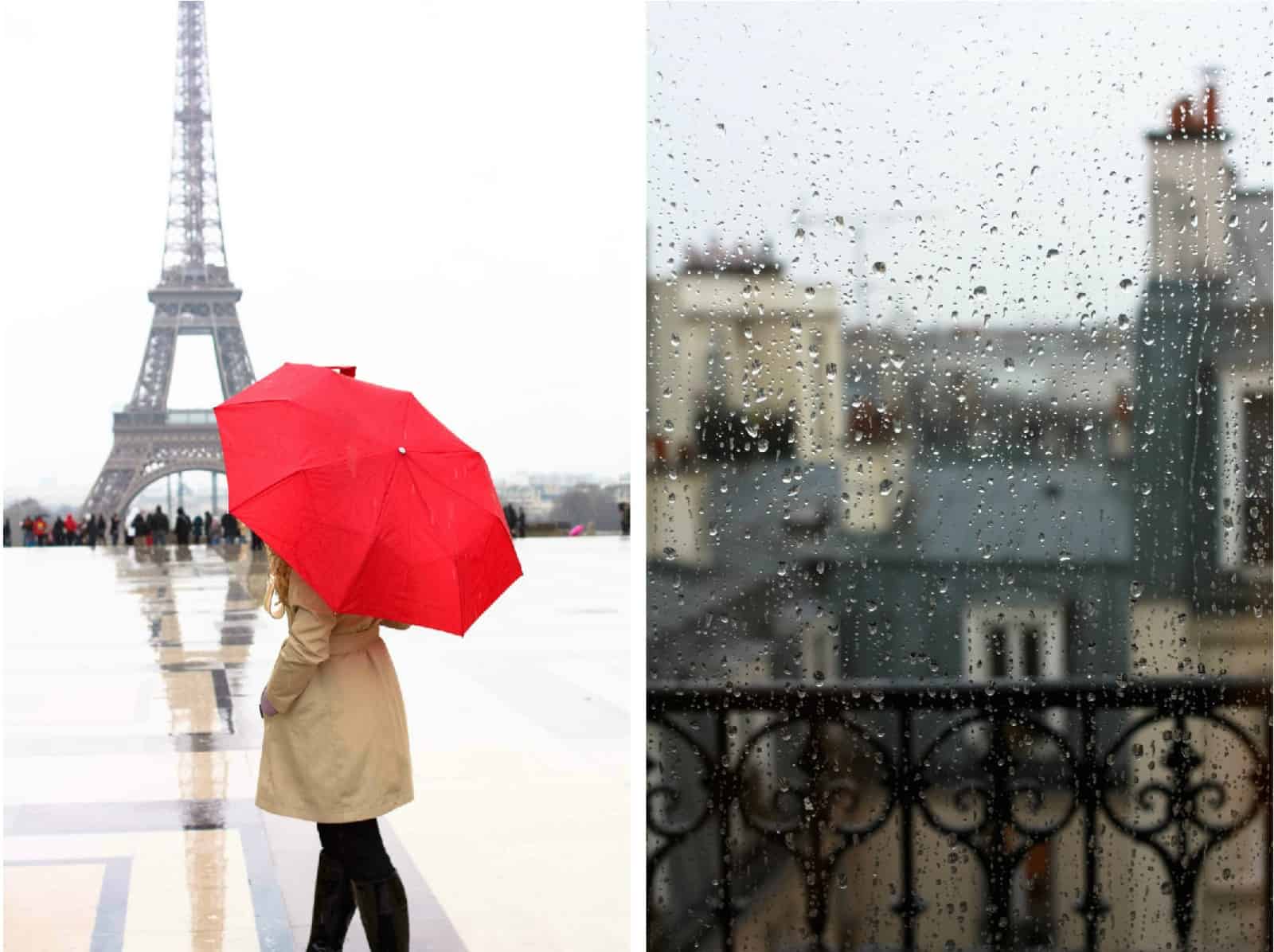 HiP Paris blog. Paris beneath a veil of rain. Three essentials for Parisian rainy days: a cute umbrella, proper footwear, and a cozy place to watch the rain fall over the rooftops.