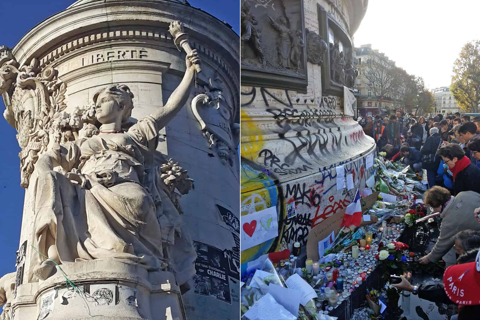Place de la Republique November 15, 2015. Paris mourns. People gather. Life moves on. It has to.