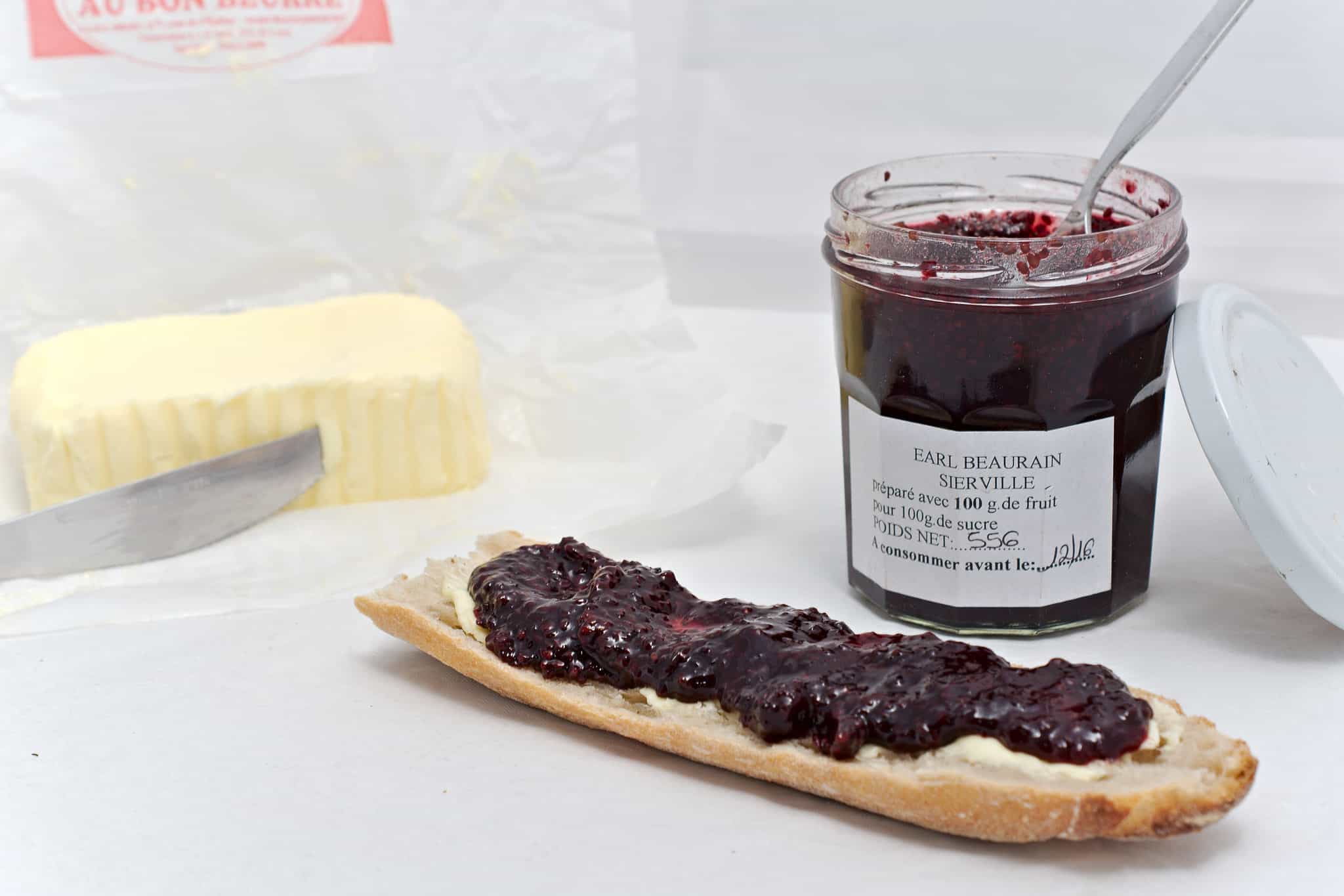 Why does French butter taste so good? Because it's homemade and teamed with artisanal jam on a baguette, it's even better.