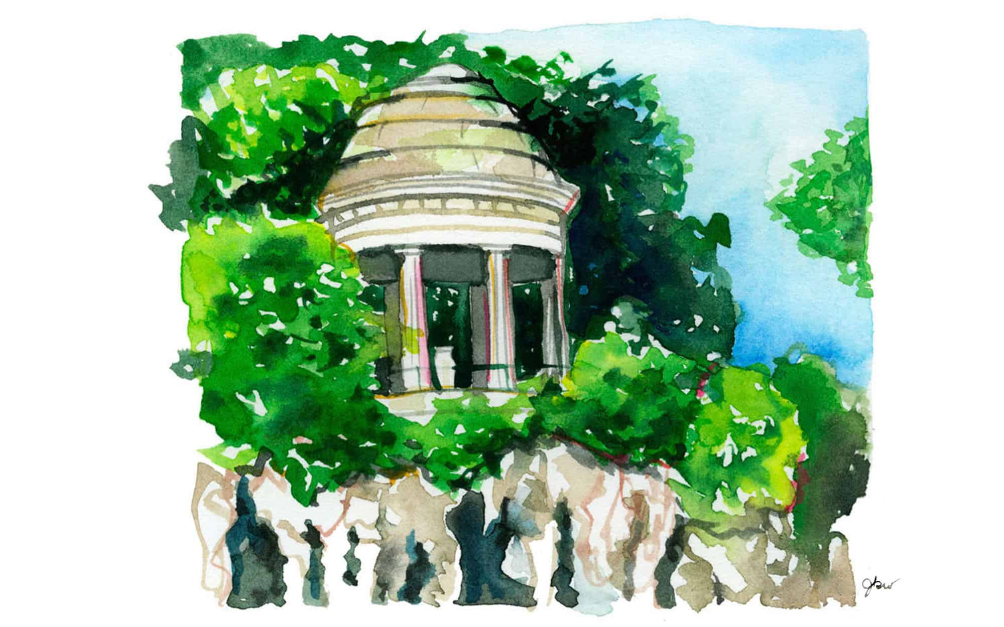 A guidebook to Paris by Artist Jessie Kanelos Weiner, including a monument in the Vincennes Woods in Paris.