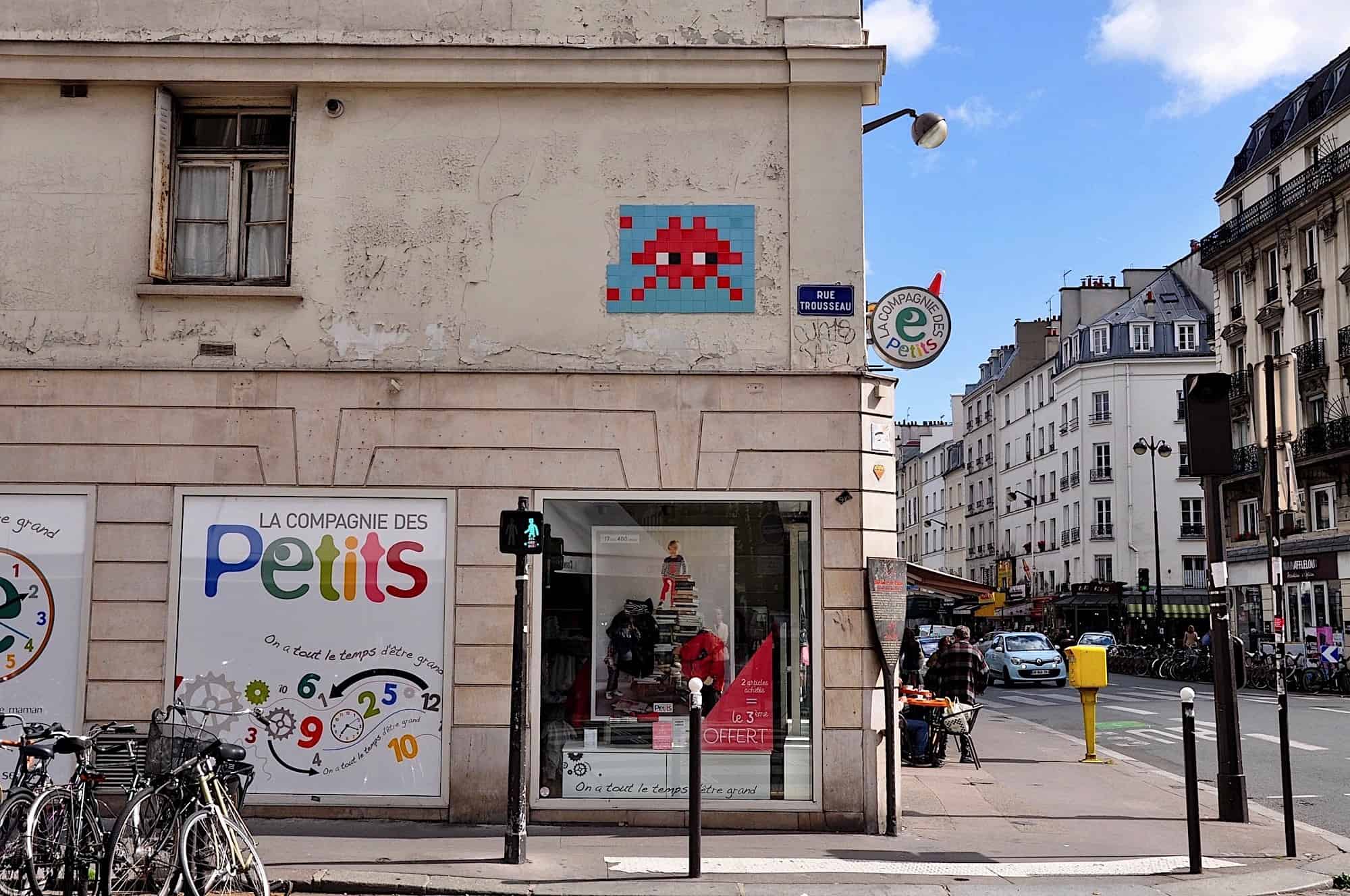 Invader street art is everywhere in Paris, so don't forget to look up.
