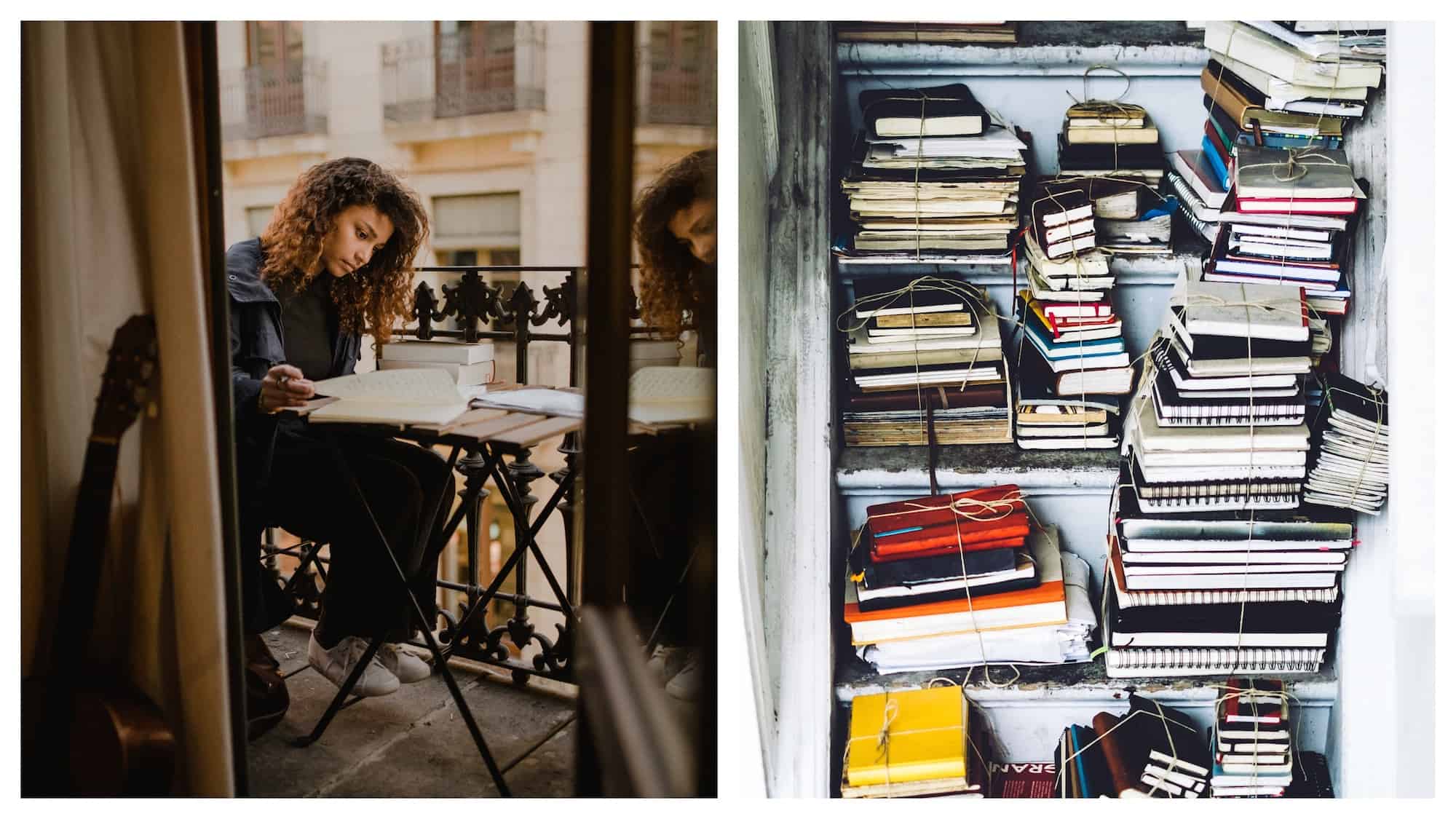 Tell us your story about what it's like living in Paris, or send us your images, like of this girl studying on the balcony of a Paris apartment (left) or of this cupboard filled with notebooks of Paris stories (right).