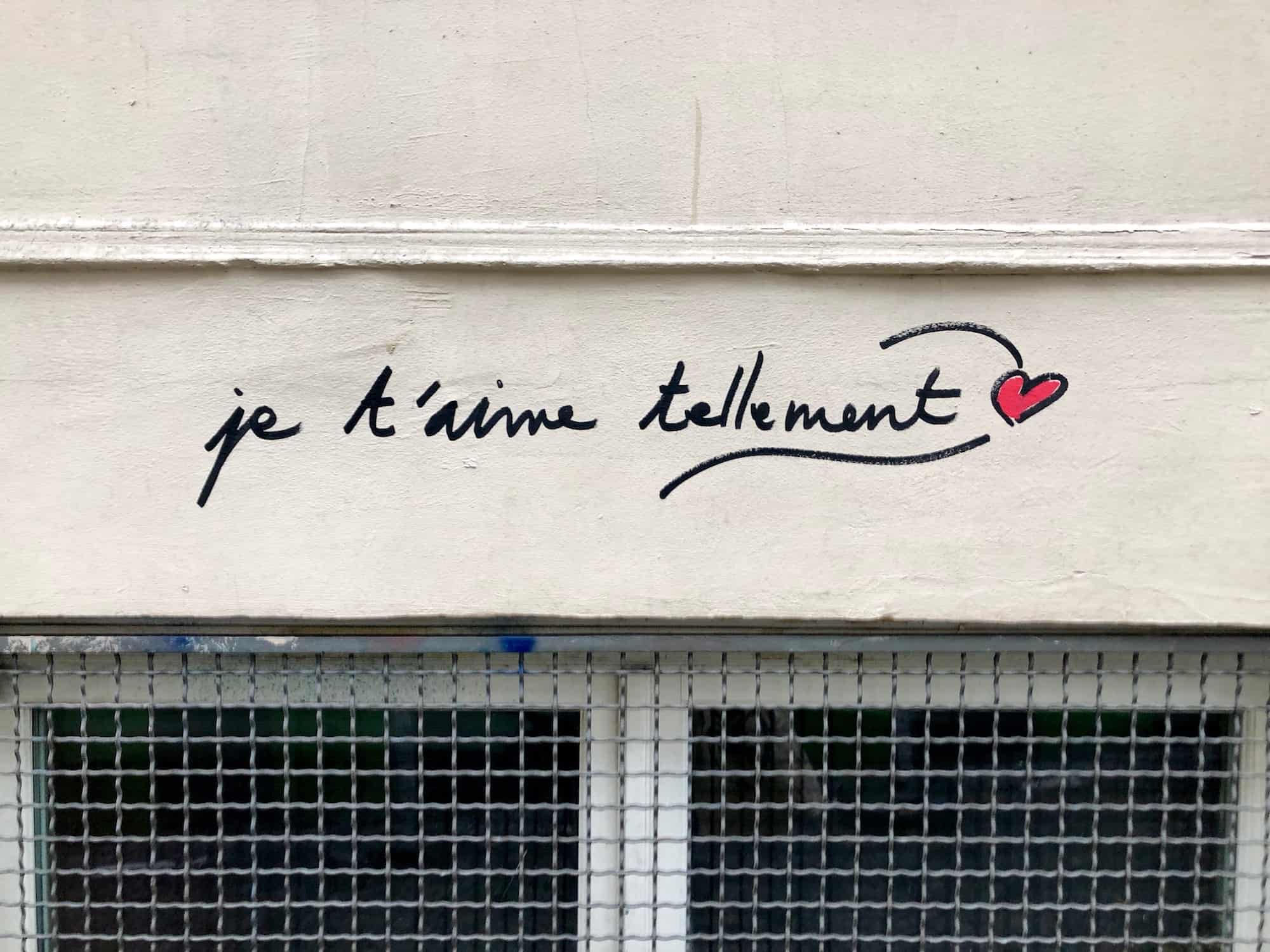HiP Paris Blog tells you about one writer's experience learning French in Paris and exploring the street art like this piece: I love you so much.