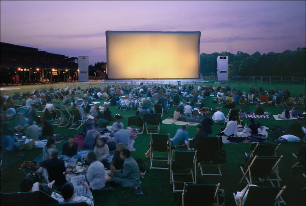 Crowds gather at the open-air cinema at La Villette park in July in Paris.