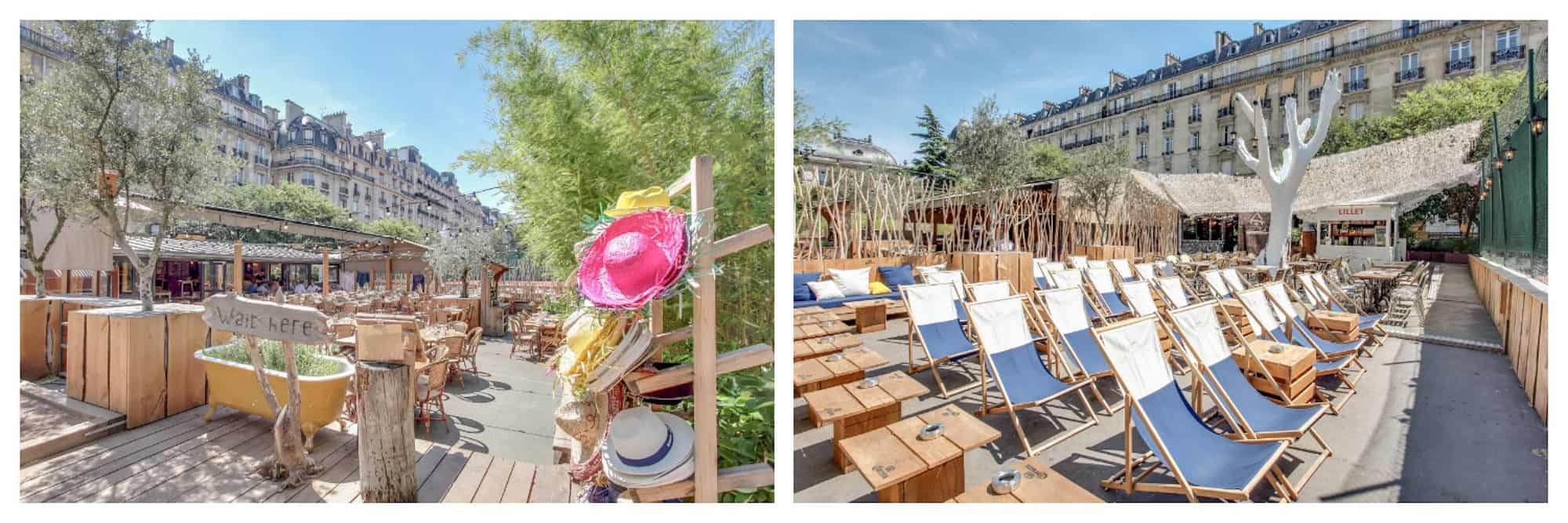 One of the best places to tan in Paris is Il Cottage with its timber tables and rattan chairs in the 16th district (left). Il Cottage also has plenty of deck chairs for topping up your tan in Paris this summer.