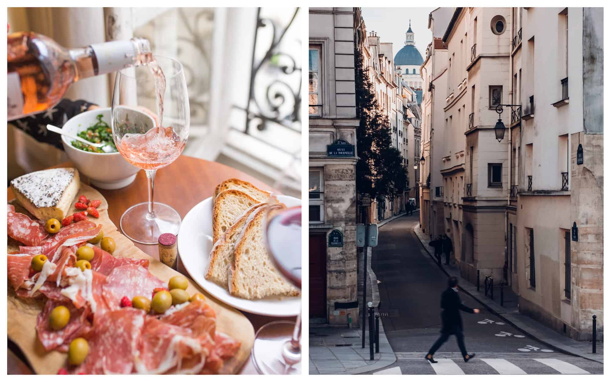 HiP Paris Blog tells the story of la rentree, when Parisians return to the city after summers of aperitifs of hams and wine (left). Paris is quietest in the summer and it's possible to have the city to yourself (right).