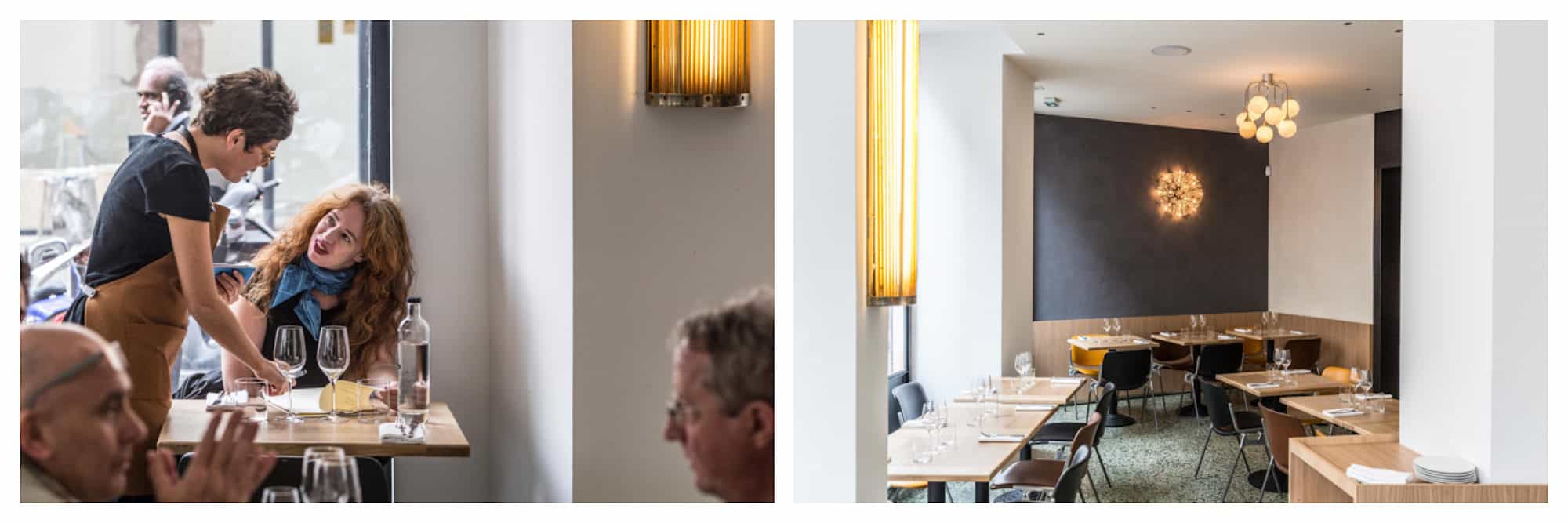 HiP Paris Blog reviews the Italian restaurant Passerini where the Italian staff is friendly (left) and the interiors of natural materials like wood and terrazzo floors are simple and soothing (right).