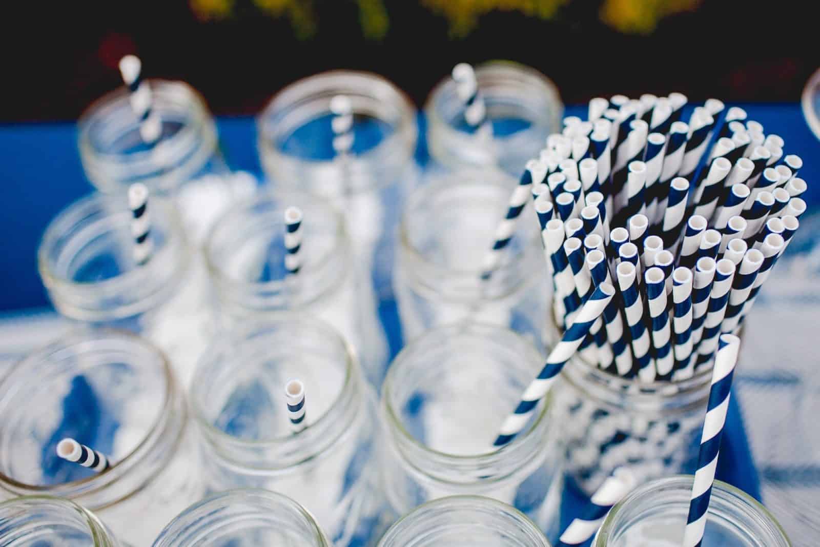 HiP Paris Blog: France's plastic ban on cups, straws and all single use plastic means you should be getting a paper straw like these stripy blue and white ones or no straw at all in your cocktails in Paris and across the country from now on.