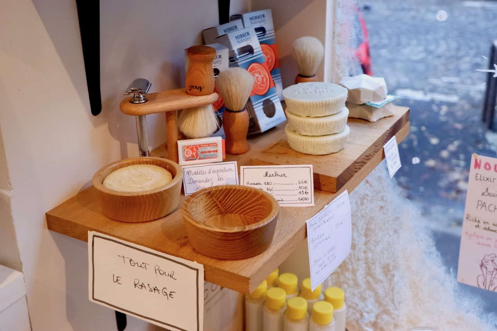 As well as bento boxes, solid shampoo and handmade soaps, the Maison du Zéro Déchet (house of zero waste) also sells wooden shaving kits and other gifts to bring home from Paris.