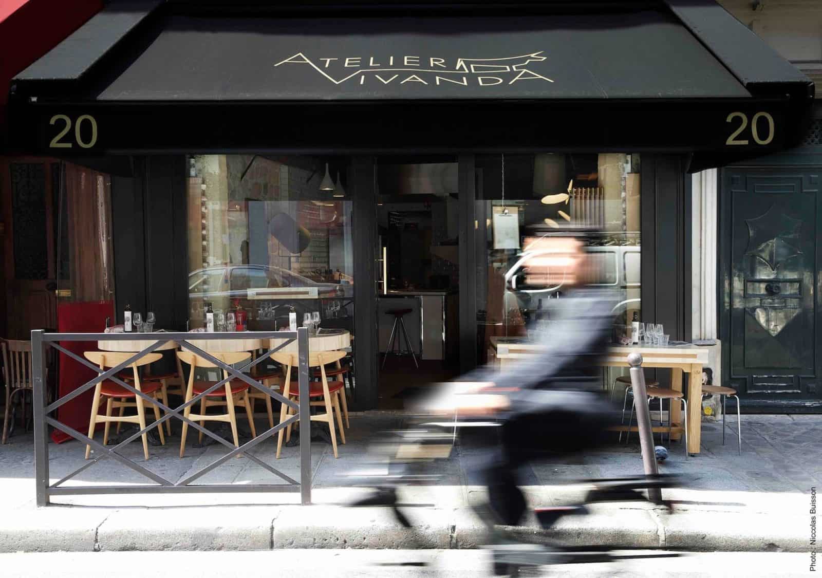The terrace at Atelier Vivanda restaurant on rue du Cherche-Midi in Paris.