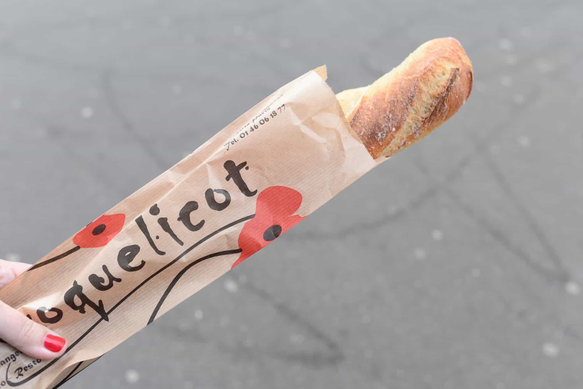 A crusty French baguette of bread in Paris.