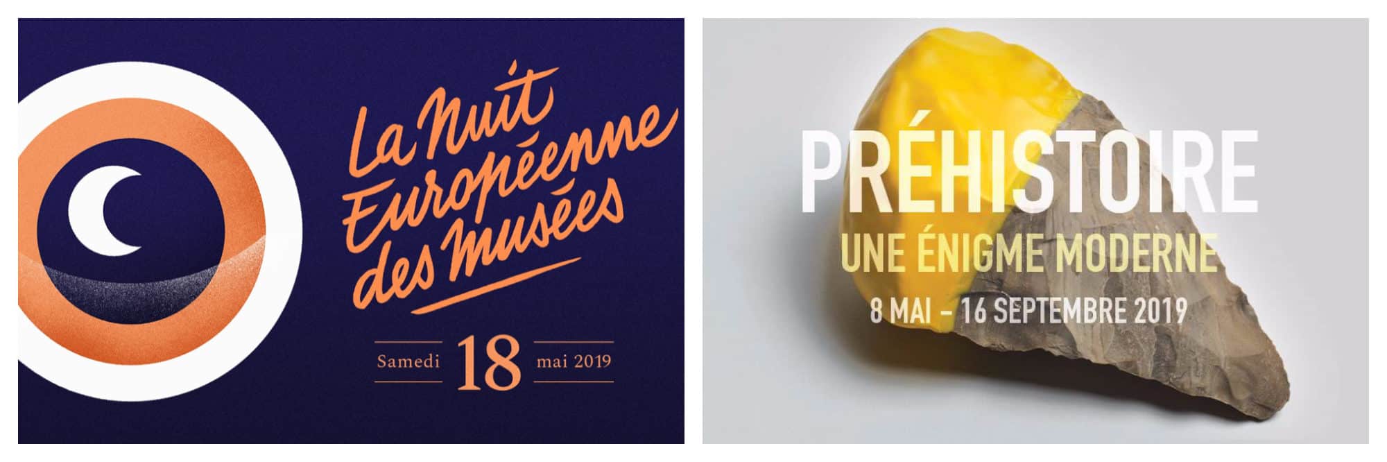 A poster for the Nuit Européenne des Musées event in Paris in May (left). A poster for a prehistory event in Paris this May (right).