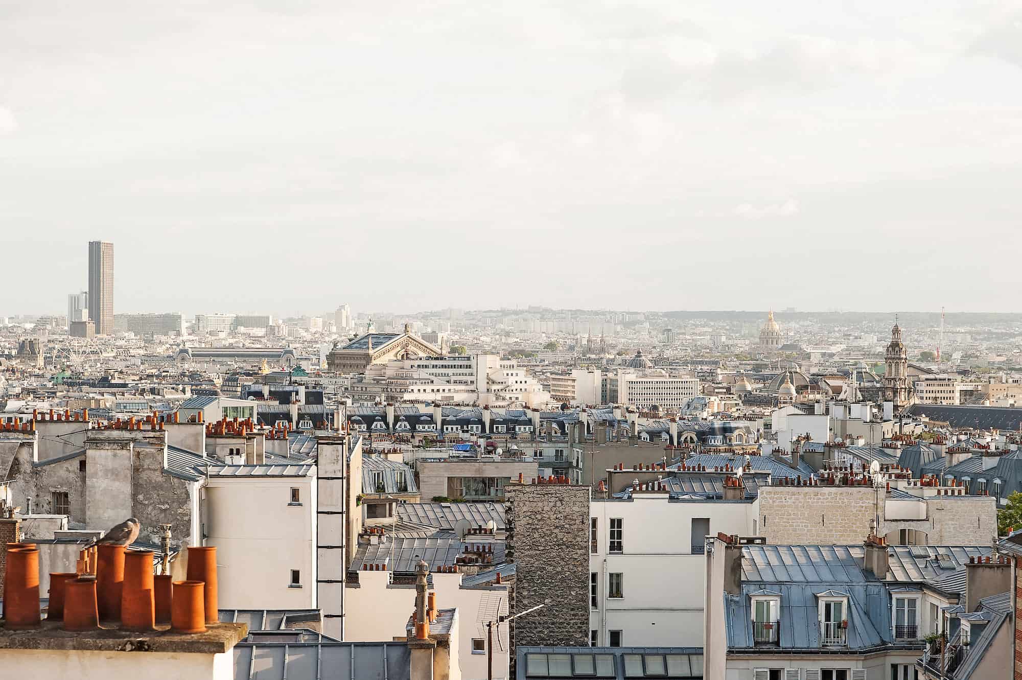 The panoramic view of the Paris rooftops from the top of Montmartre.