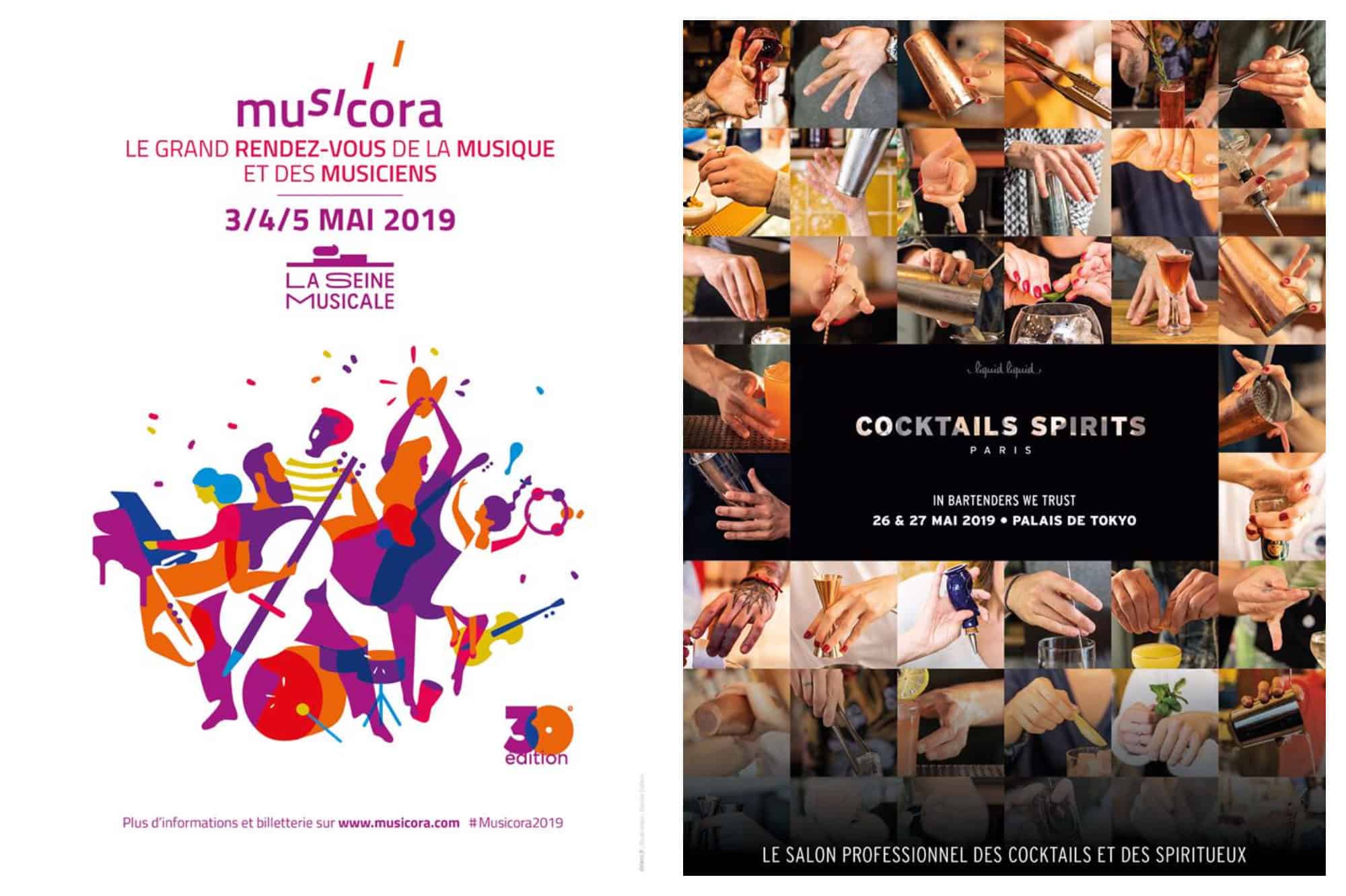 May in Paris also marks the 30th anniversary of Musicora, a three-day music event at La Villette (left). A cocktails festival in Paris in May (right).