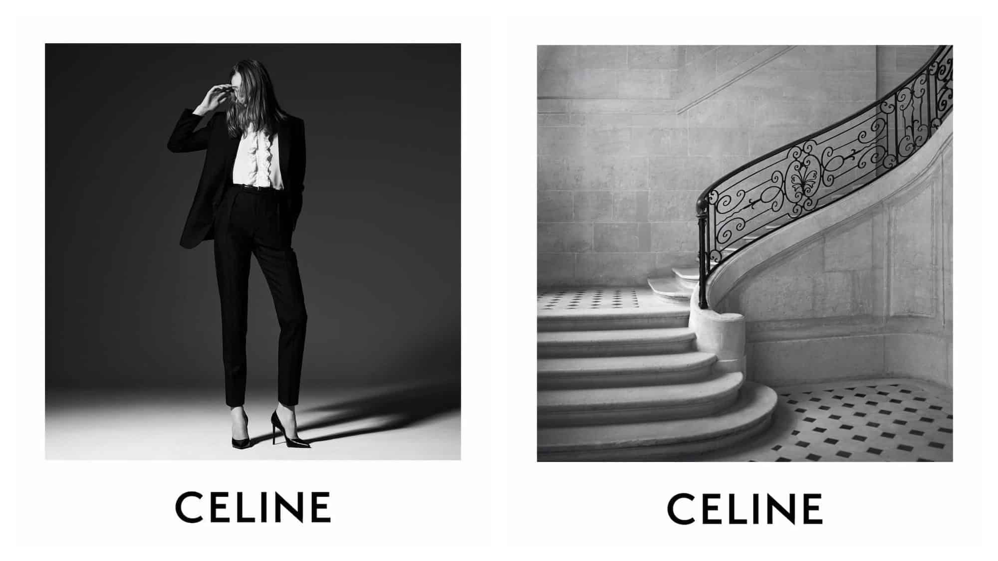 Celine is the name to know when shopping in Paris for its sleek suits (left) but also the interiors of the flagship store alone, like this period stone staircase (right).