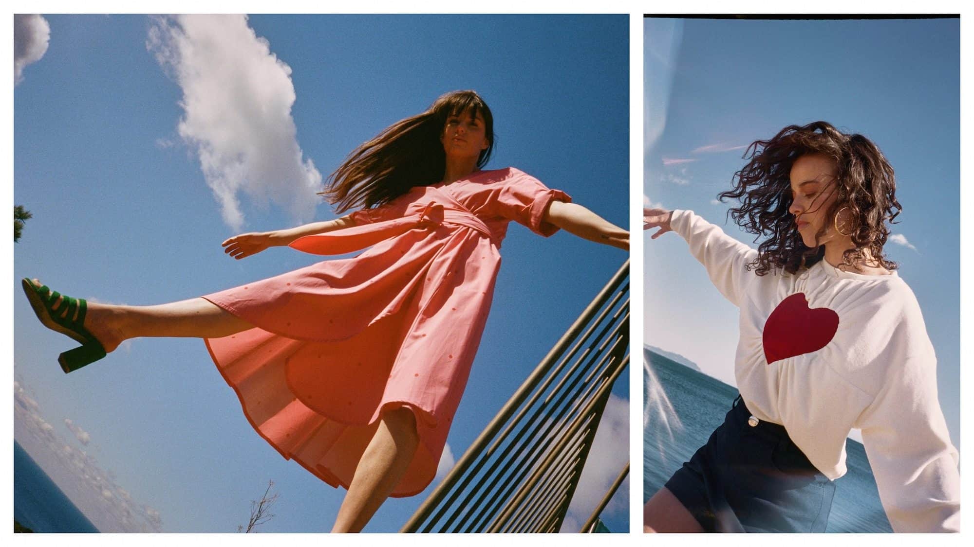 What to buy to look like a Parisian? Anything from Make My Lemonade, a fashion brand Parisians love for its retro cuts like this coral cotton dress (left) and heart-print white sweater (right).
