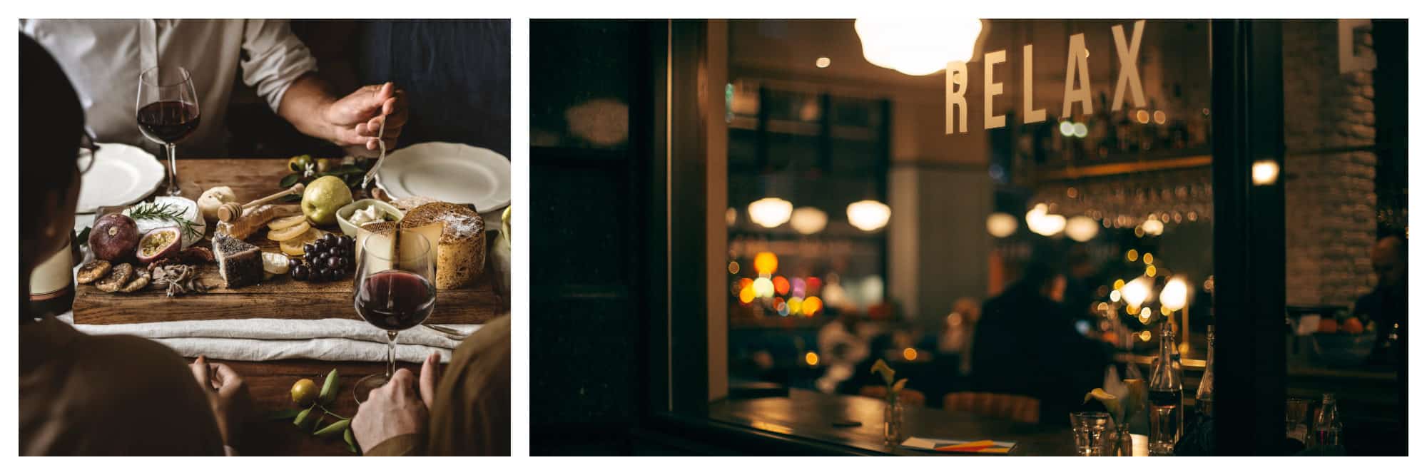 After work in Paris, locals like to enjoy ham and cheese with wine at home (left) whereas in London, people tend to head out for a drink at a bar (right).