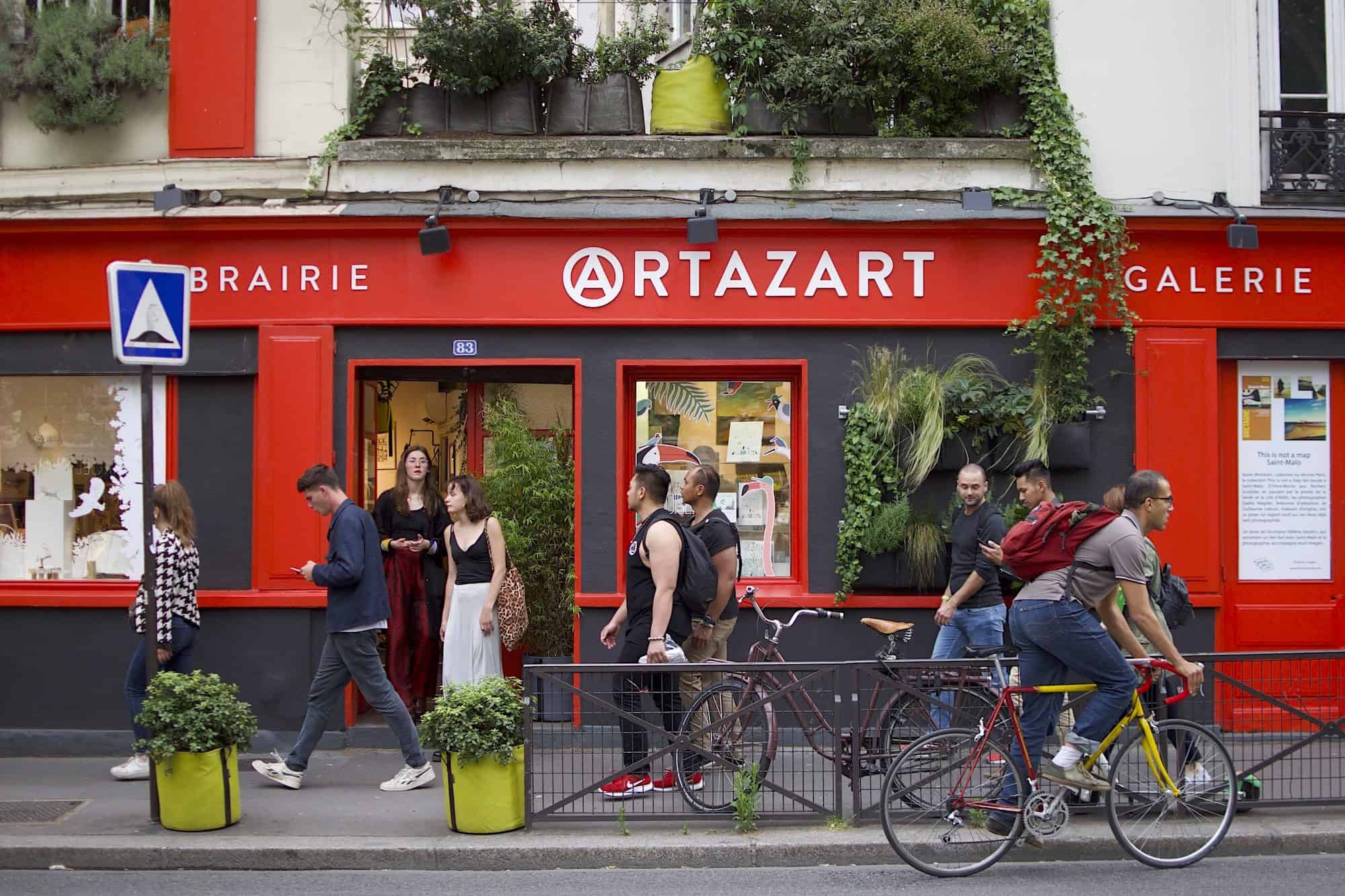Artazart, a popular arty bookshop along the Canal Saint Martin in Paris.