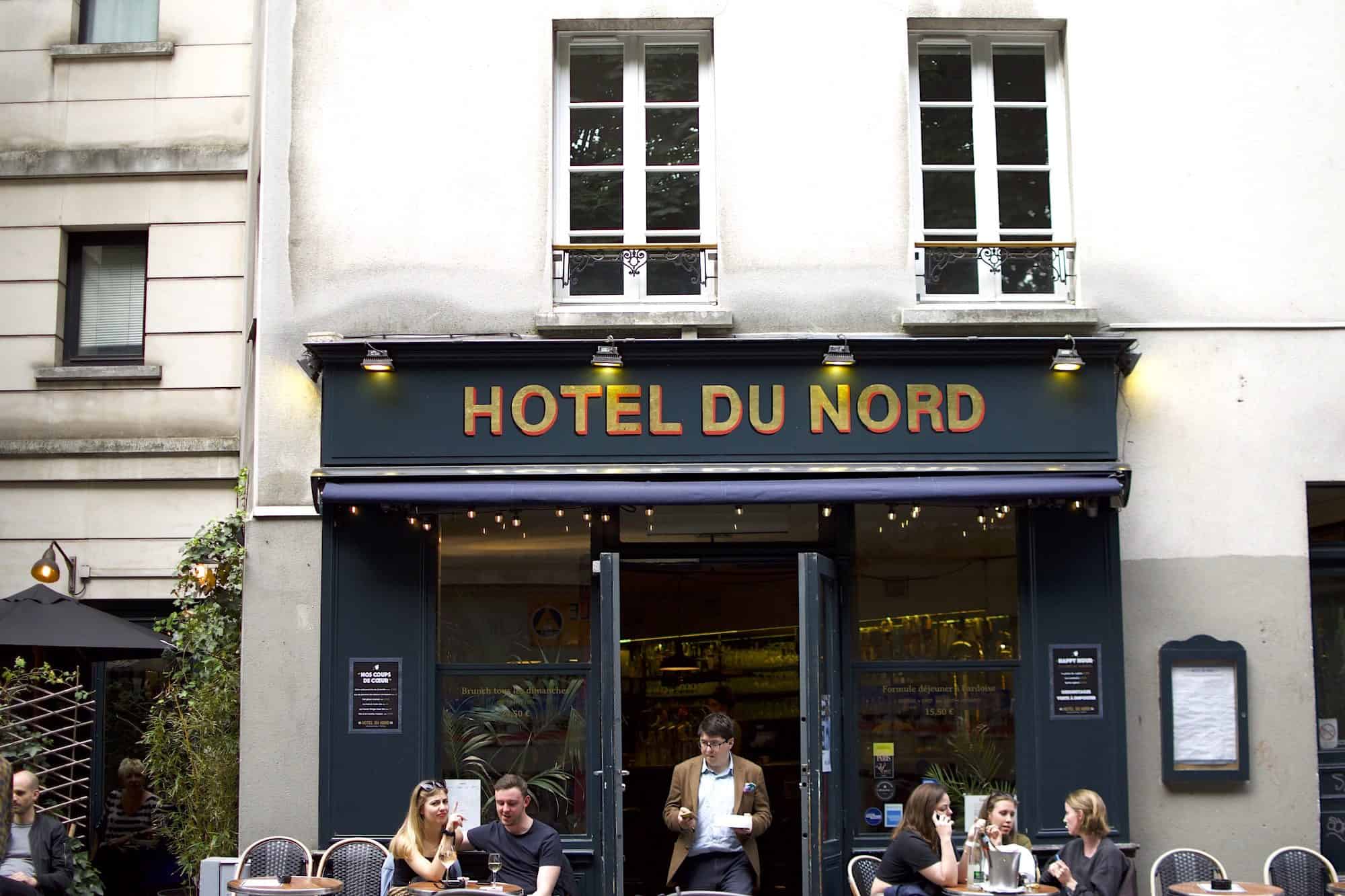 Outside iconic Parisian restaurant the Hotel du Nord on the Canal Saint Martin.