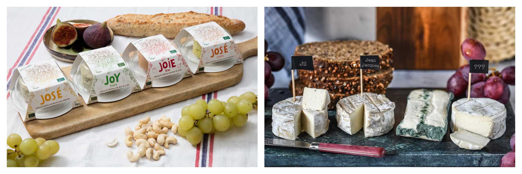 Artisanal cheese displays at Jay and Joy cheese shop at the Aligre market.