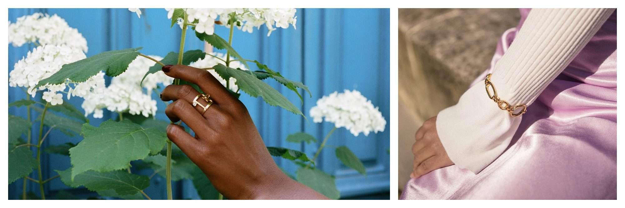 Jewelry by Parisian designer Louise Damas like a ring (left) and a chain bracelet (right).