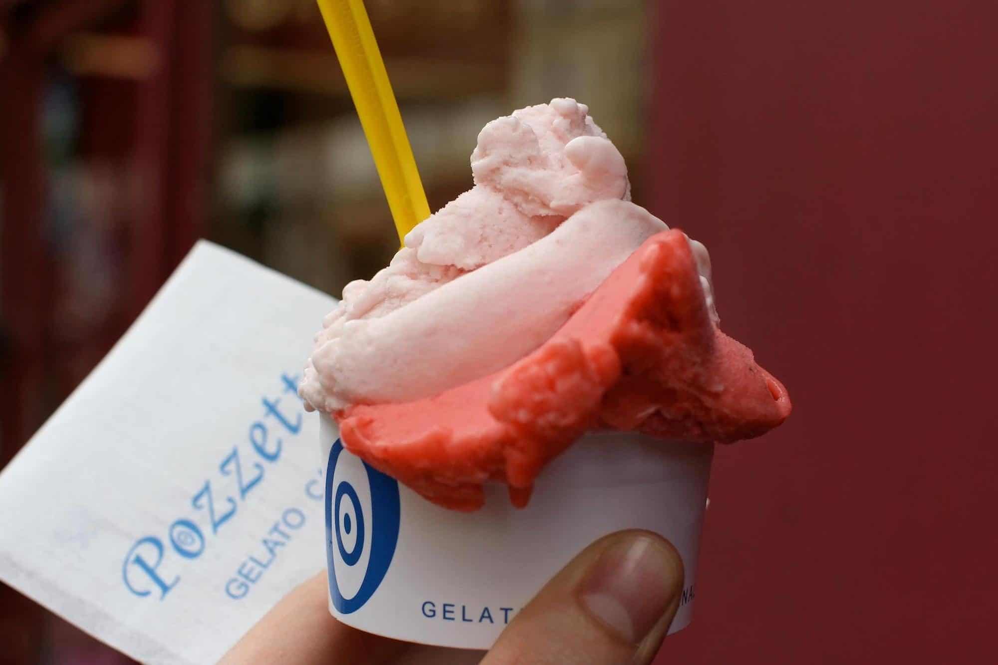 Close-up of berry gelato in a cup