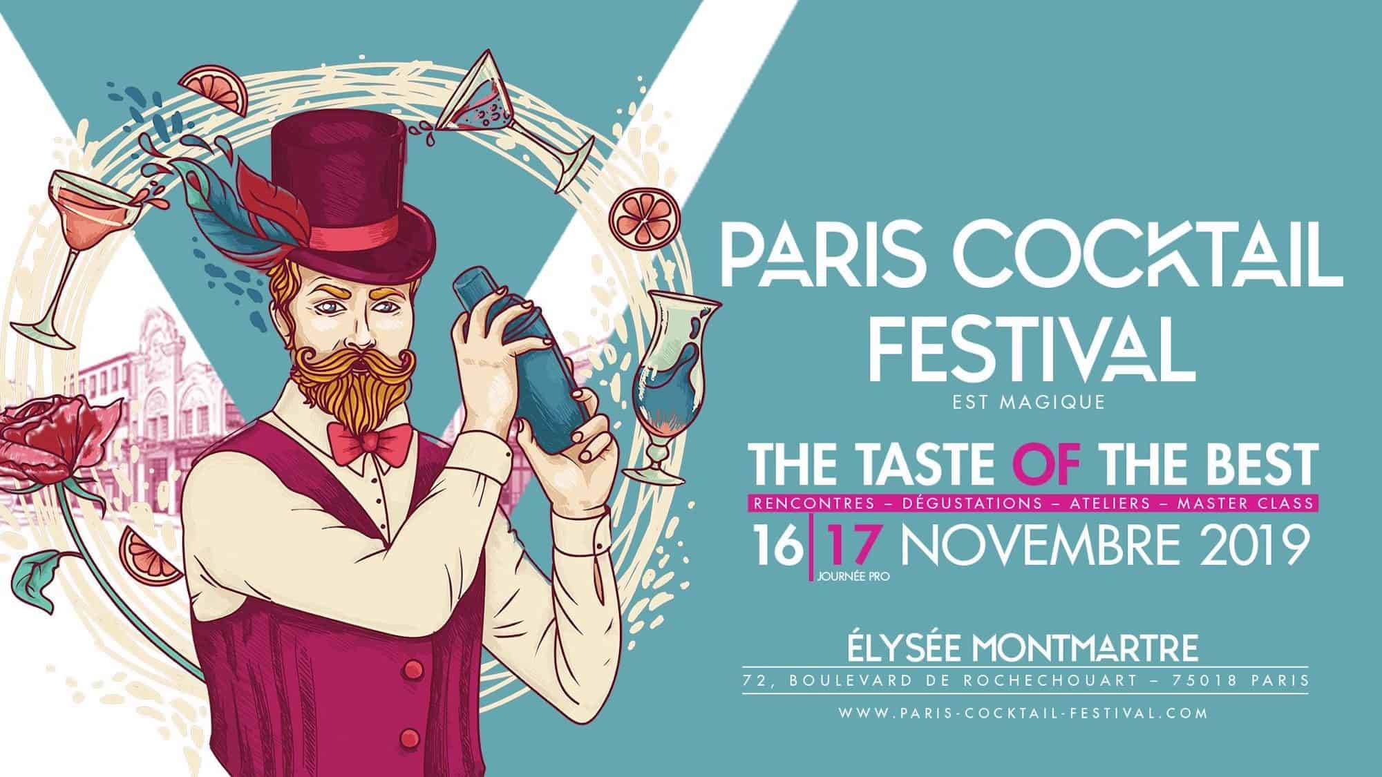 The poster for Paris Cocktail Festival which takes place each November at the Elysée Montmartre.
