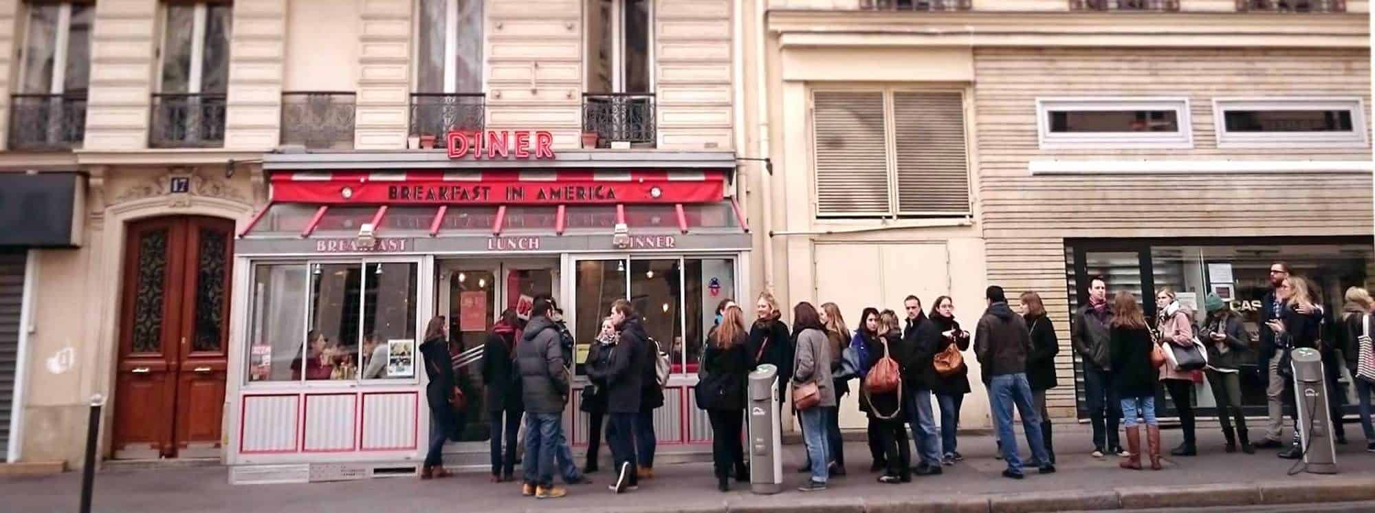 The queue at Breakfast in America diner in Paris on Thanksgiving.