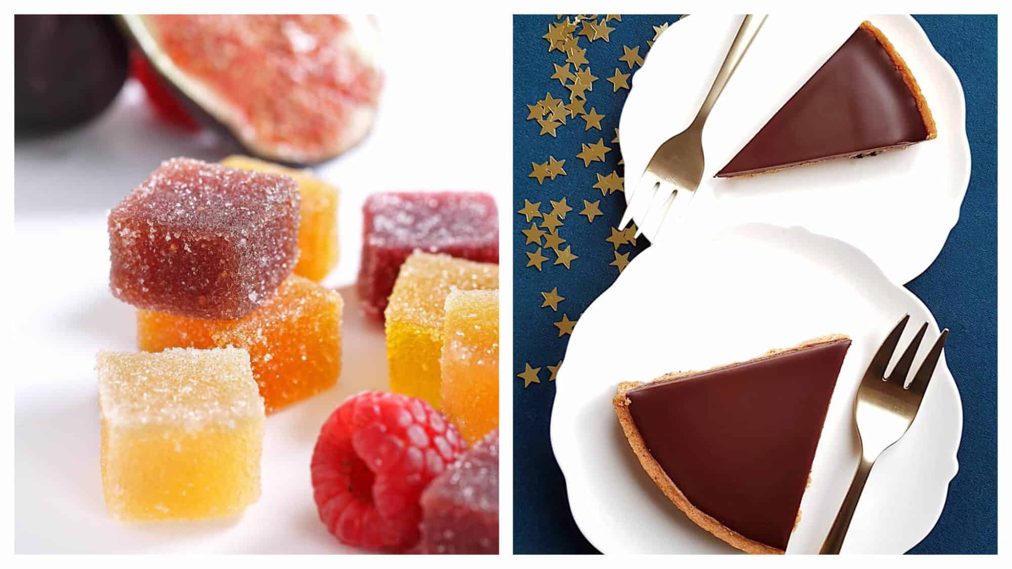 Left: Chocolaterie Online's fruit pastille's
Right: La Maison du Chocolat's tarte au chocolat 