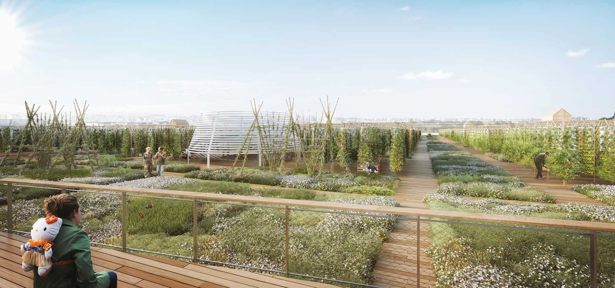 Blue skies and sunshine over Agripolis, Europe's largest rooftop green space located at the Porte de Versailles in Paris. 