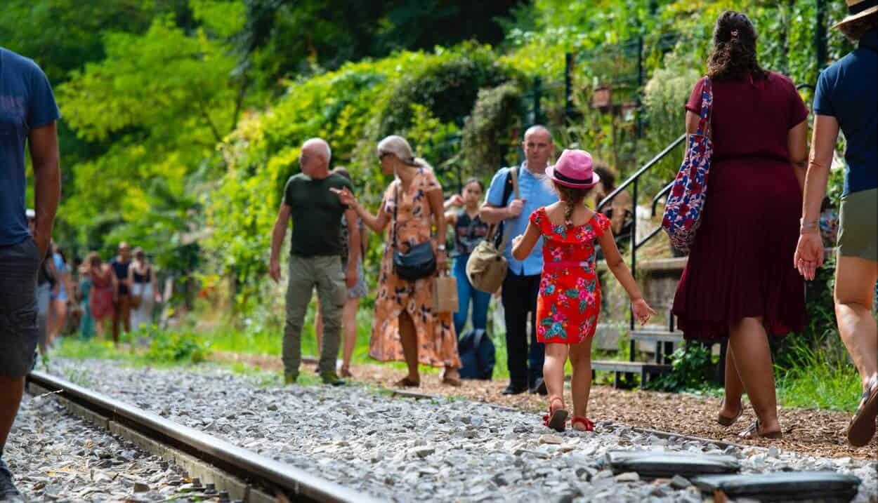 Parisians enjoy a sunny day along the Petite Ceinture, a network of old railway tracks that have transformed into walking paths running through several of Paris' arrondissements. 