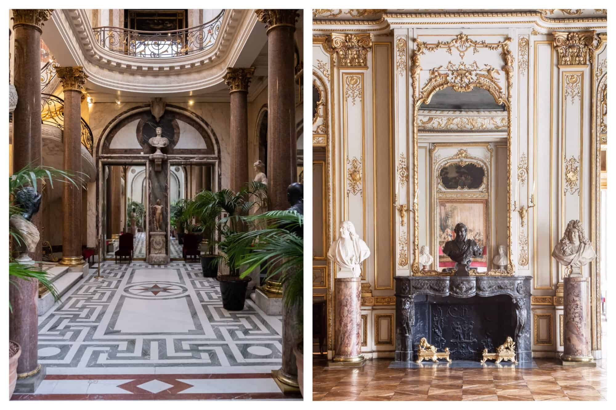 Left and right, the beautiful interiors of the Musée Jacquemart-André, which is an ornate hotel particulier in the 8th district of Paris.