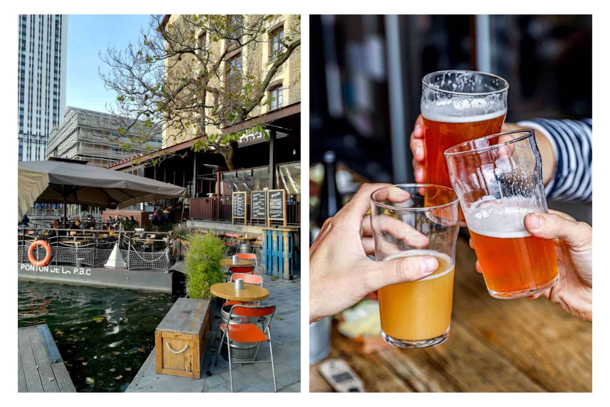 left: the canal next to PBC. right: beers being cheered at PBC