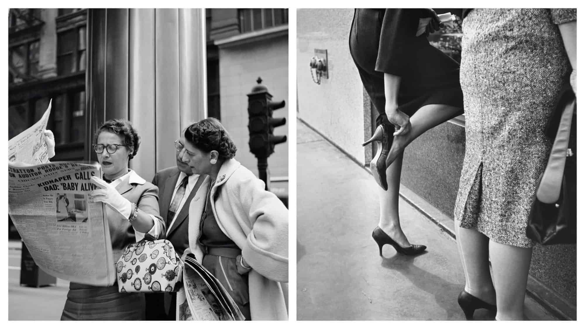 Two black and white photographs by Vivian Maier.