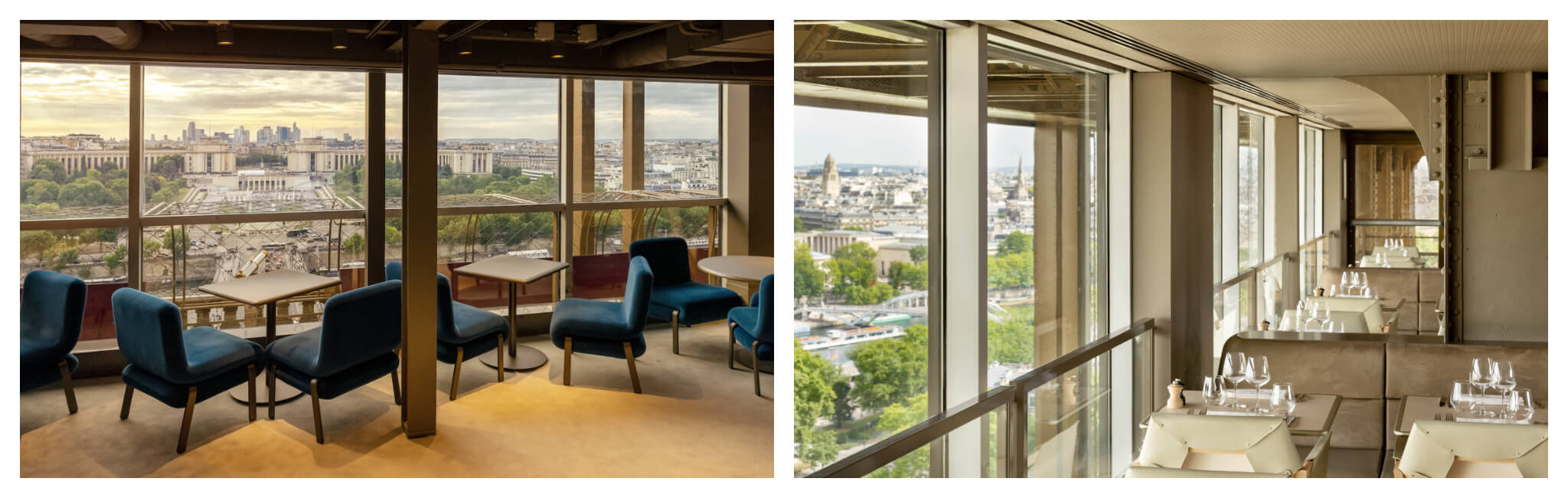 The interior of Madame Brasserie Restaurant with panoramic views of Paris.