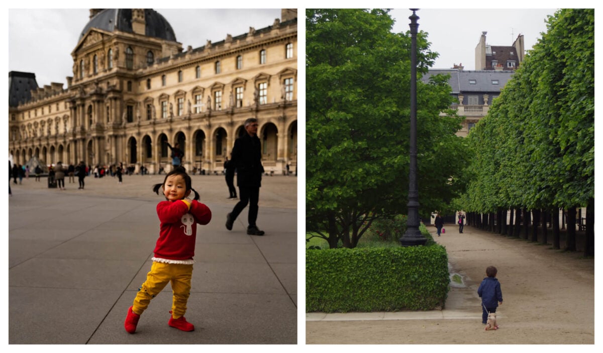 Small children playing outdoors in Paris. 