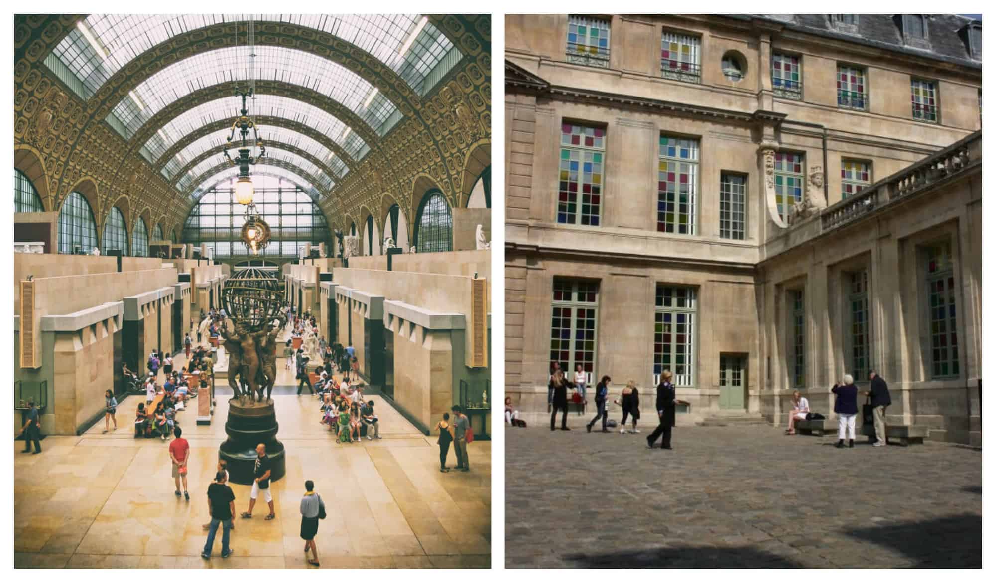 left: the lobby of Musée d'Orsay; right: the exterior of the Musée Picasso.