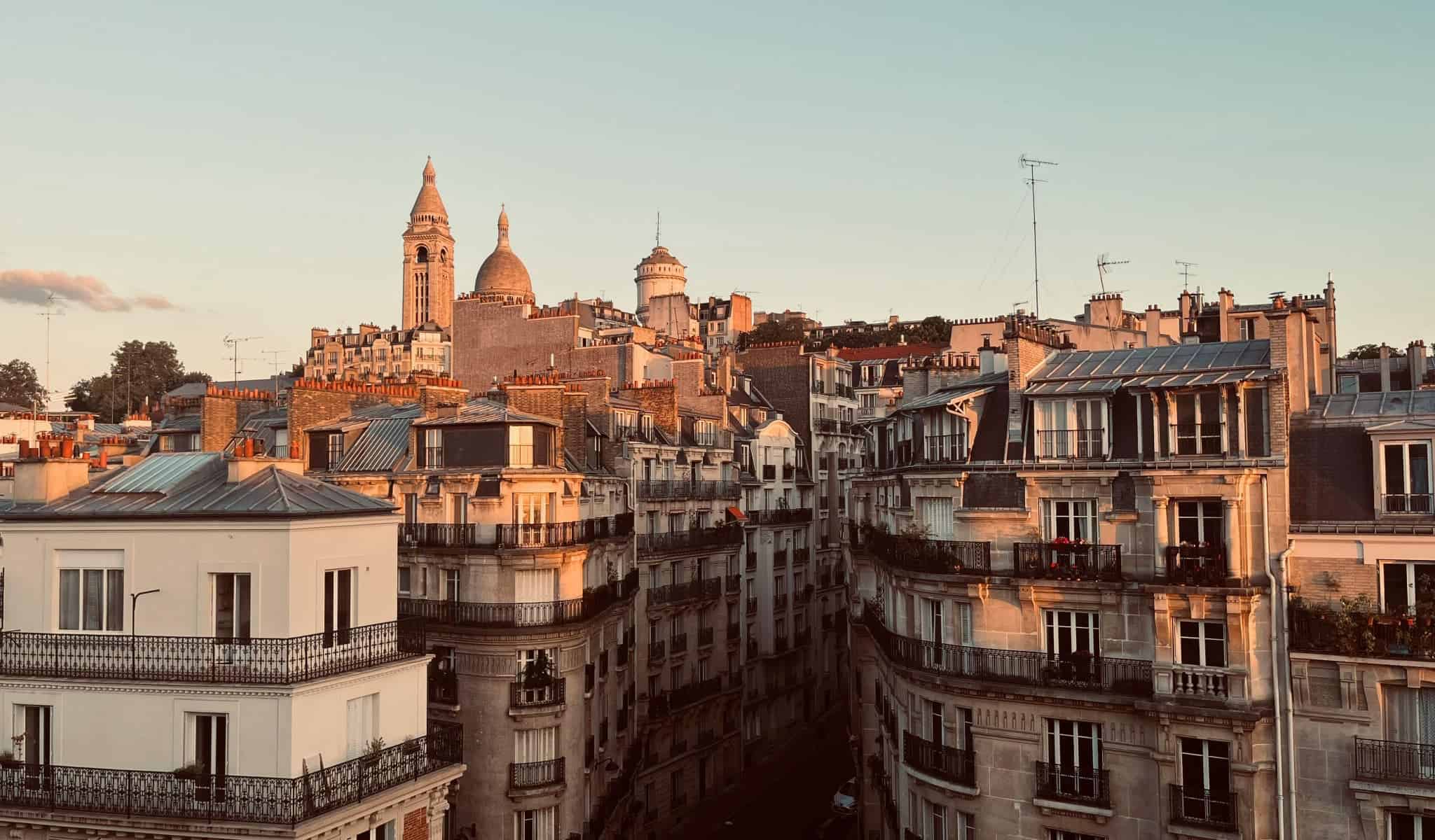 Montmartre Paris with city skyline and view of Sacre Coeur