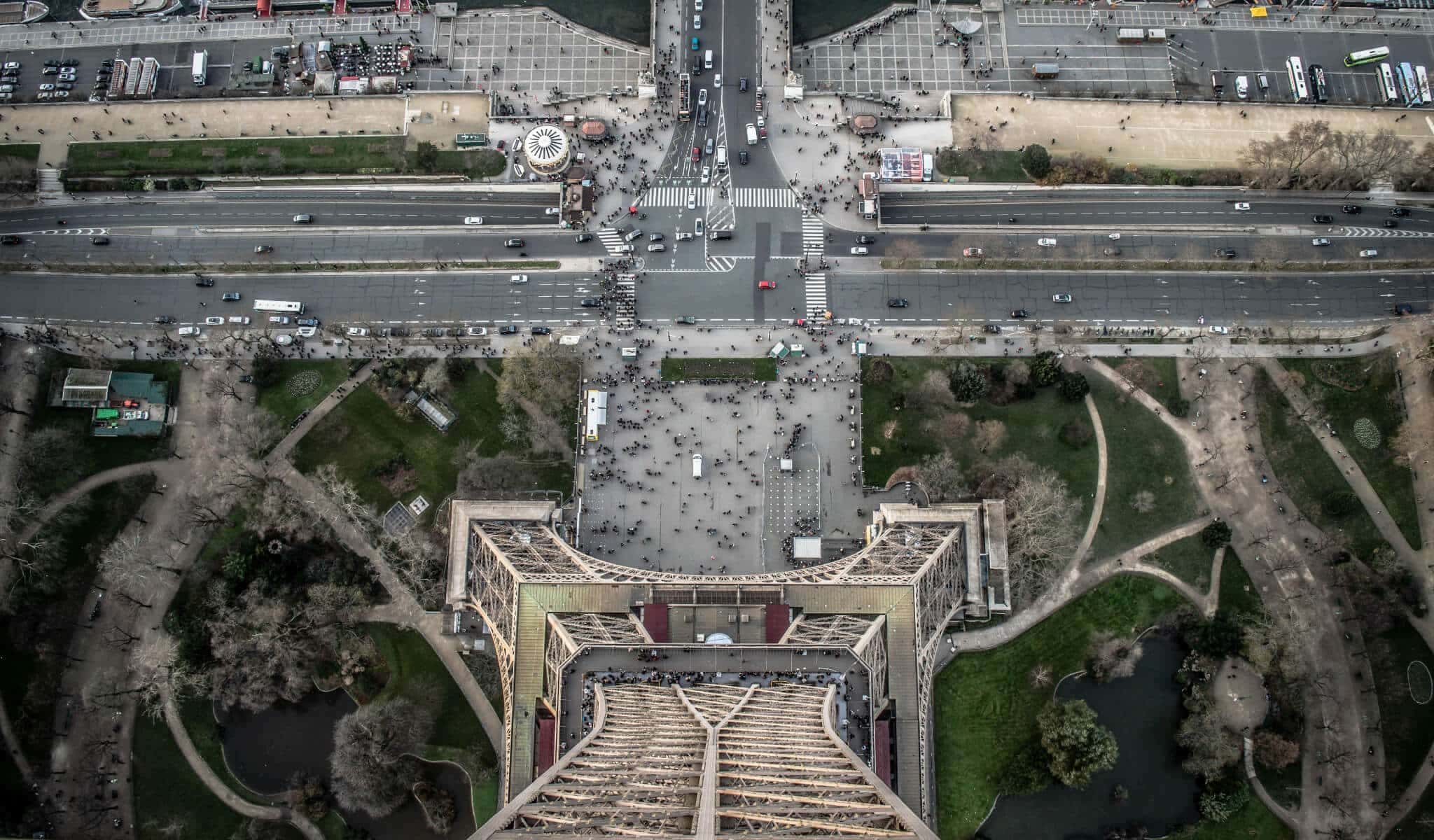 A view of Paris streets from the top of Eiffel Tower