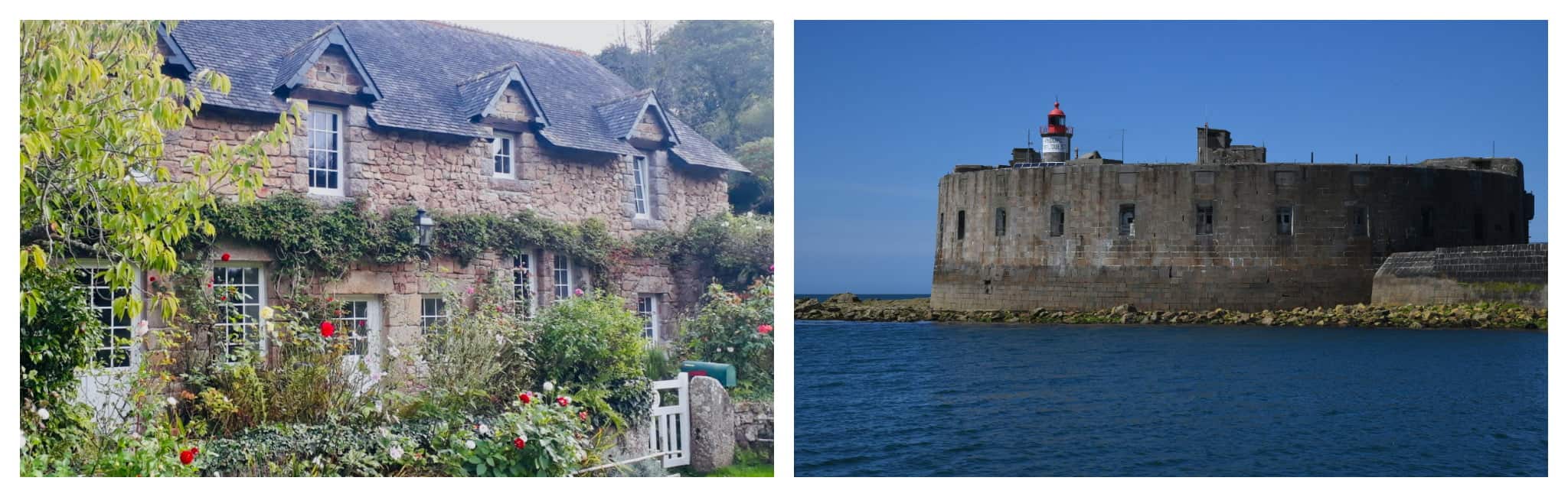 left: a cute French countryhome; right a light house at sea.