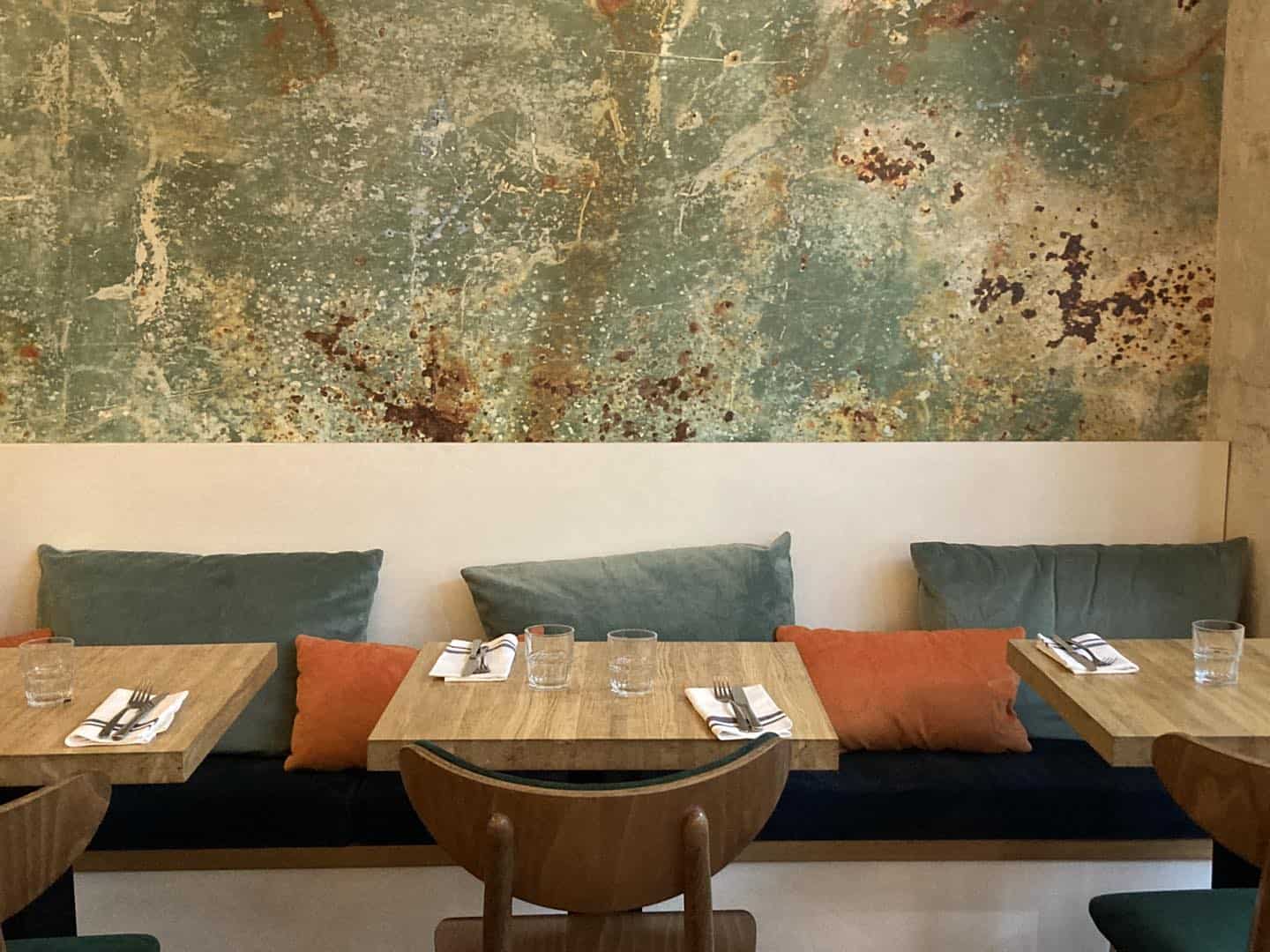 The modern interior of Milagro restaurant in Paris.