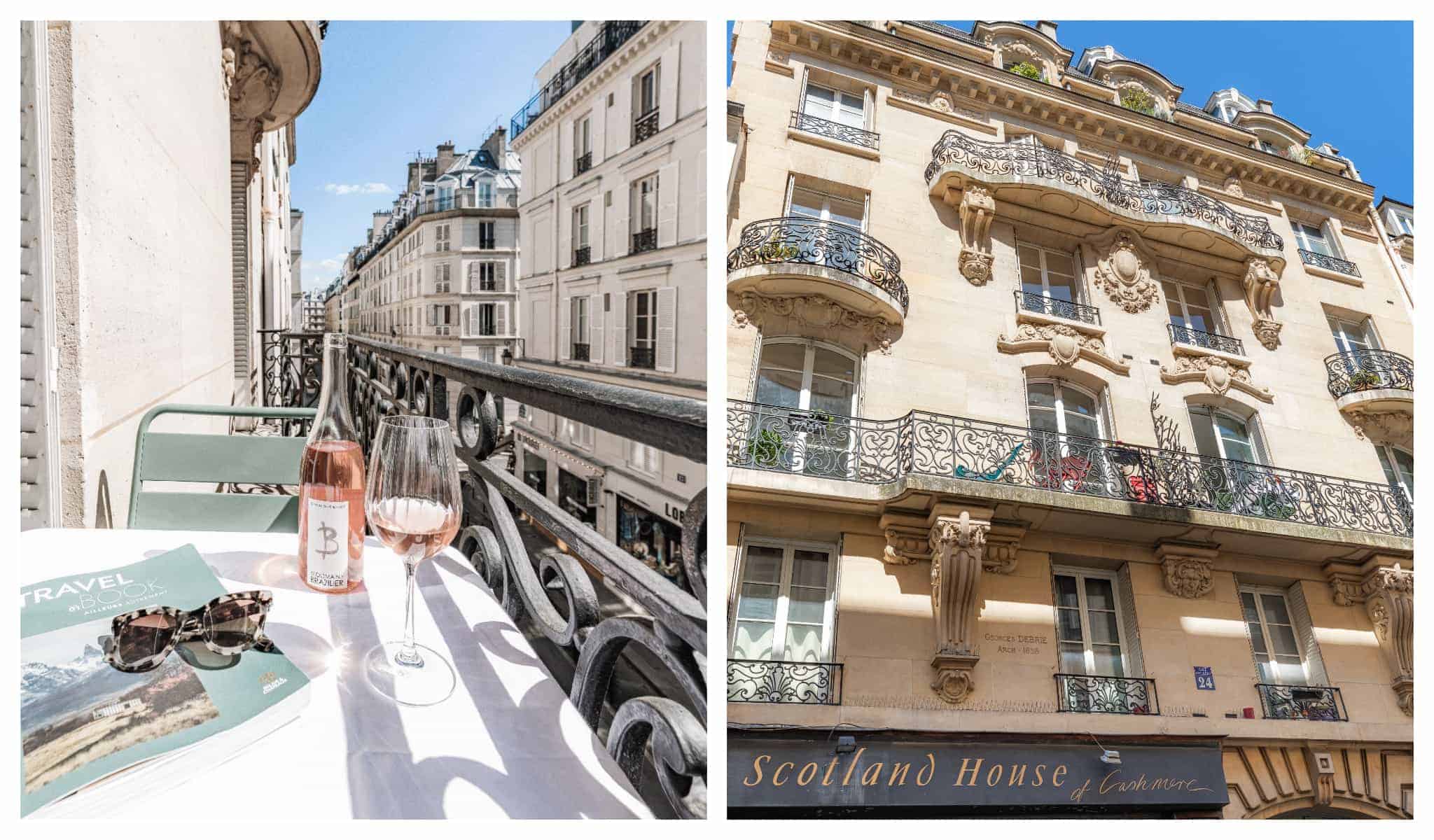 Left: Paris apartment balcony, Right: Paris apartment facade