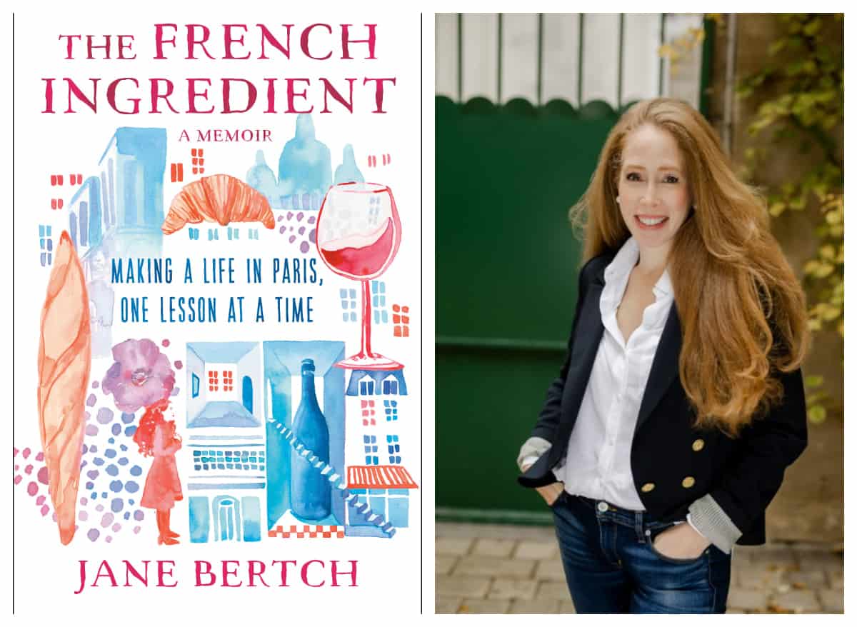 The cover of Jane Bertch's book The French Ingredient and the author's portrait next to it.