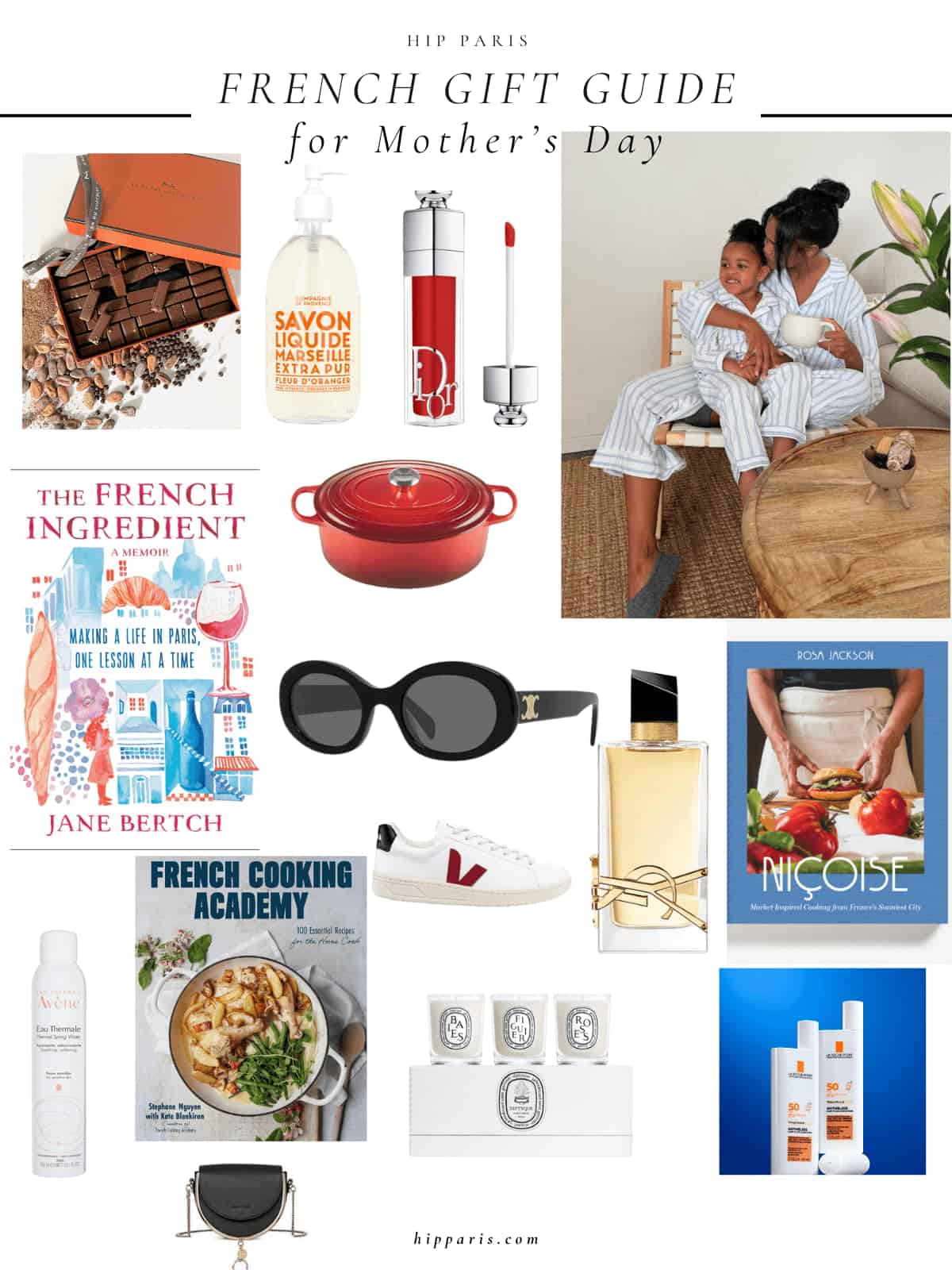 A collage of last minute gifts for Mother's Day hand picked by HIP Paris editors.