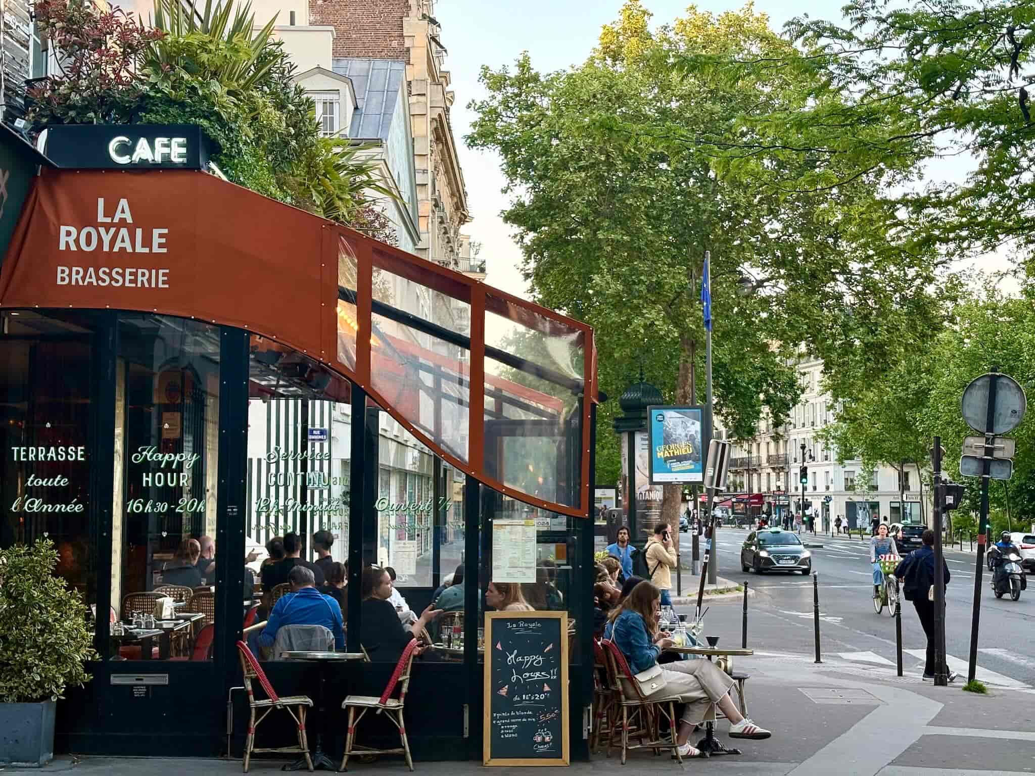 Exterior shot of the covered patio in front of La Royale.