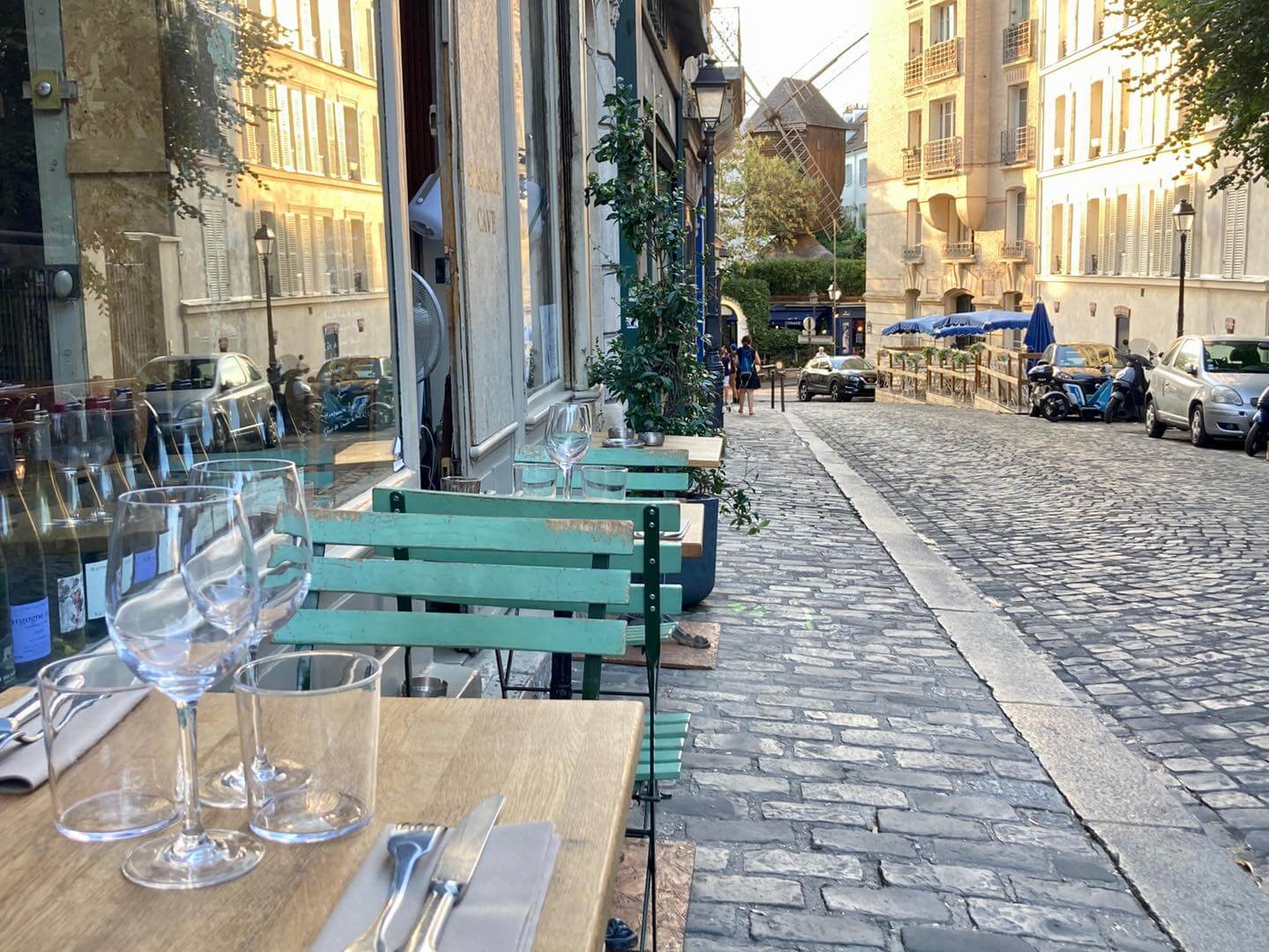 The outdoor terrace at Le Bon la Butte in Montmartre. 