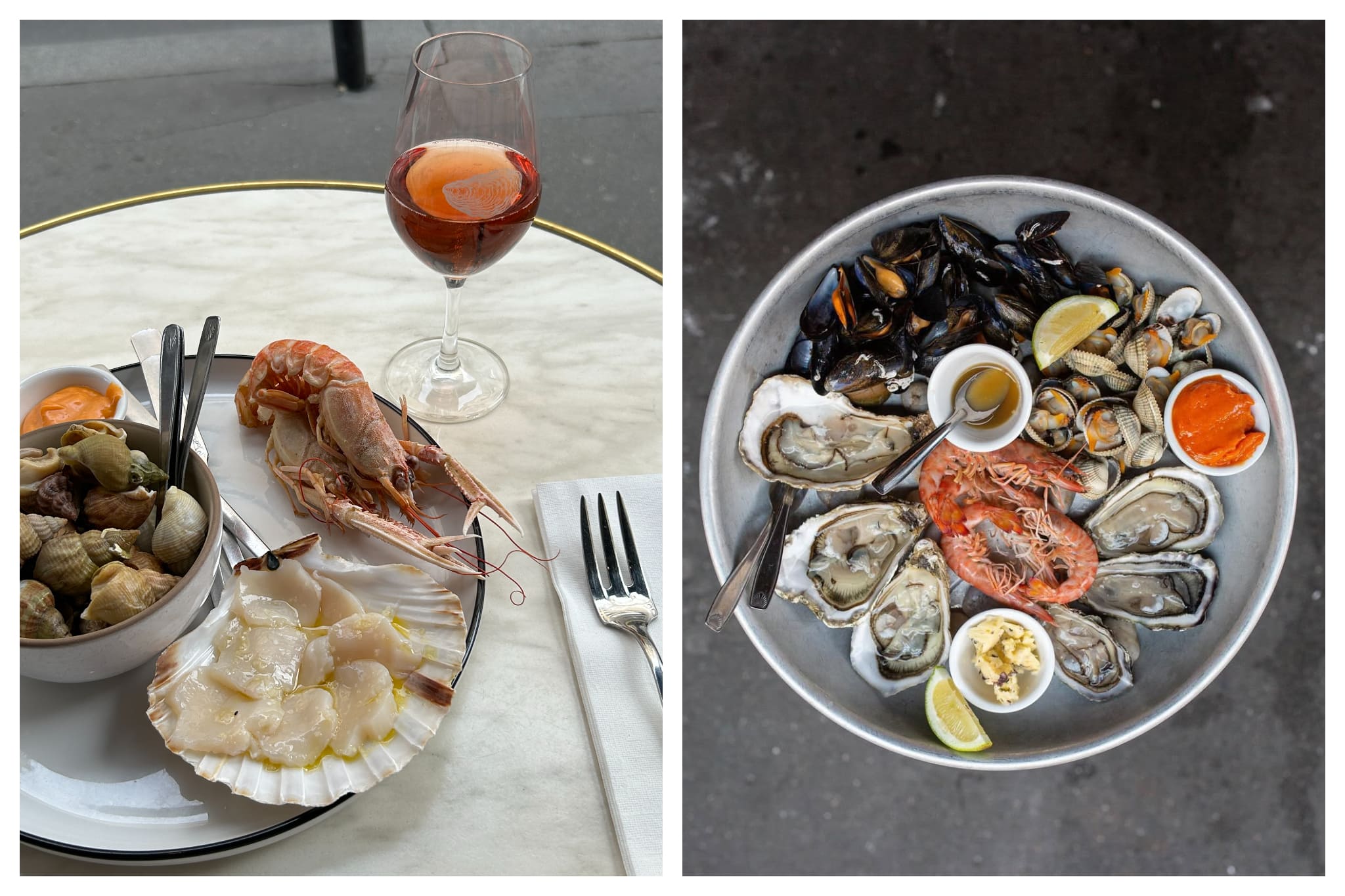 Plates of seafood from Sur Mer restaurant