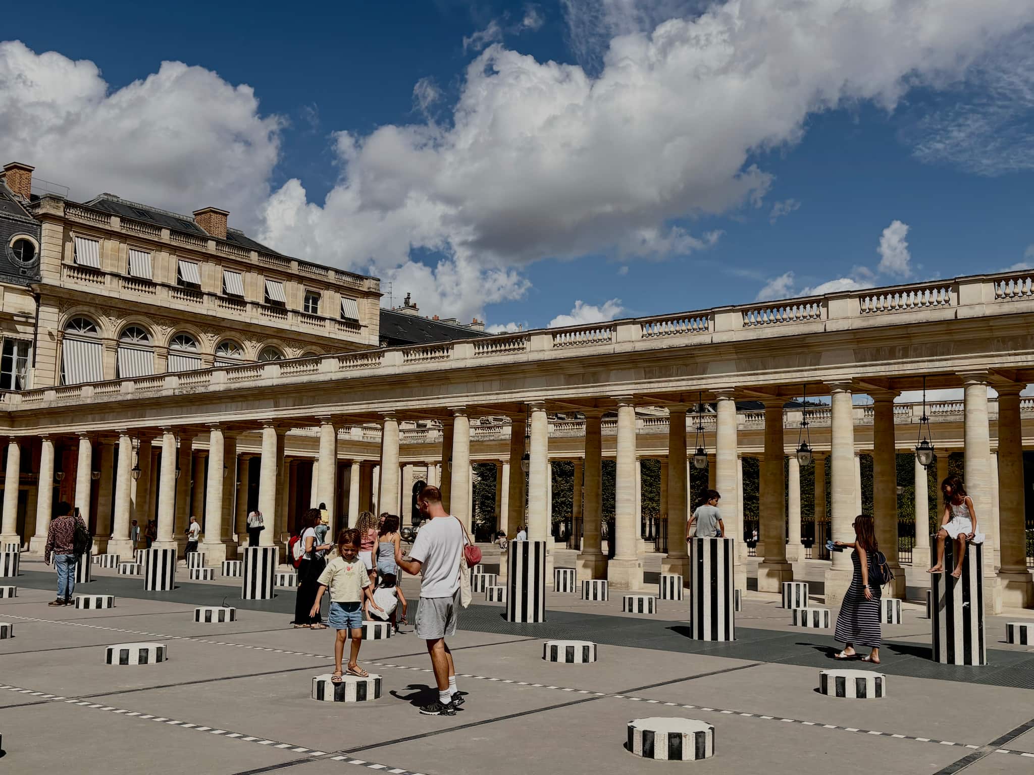 Palais Royal columns in Paris on a sunny day